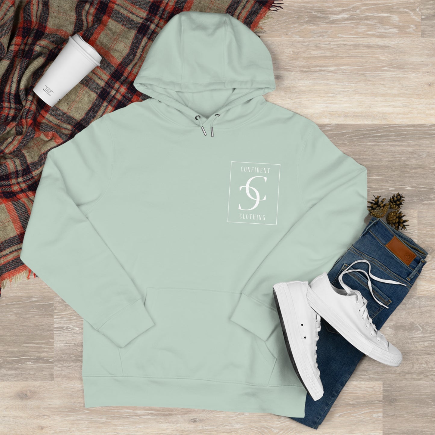 (hoodie unisex) multi-color Confident Clothing Luxury Hooded Sweatshirt (big cc white logo on back)
