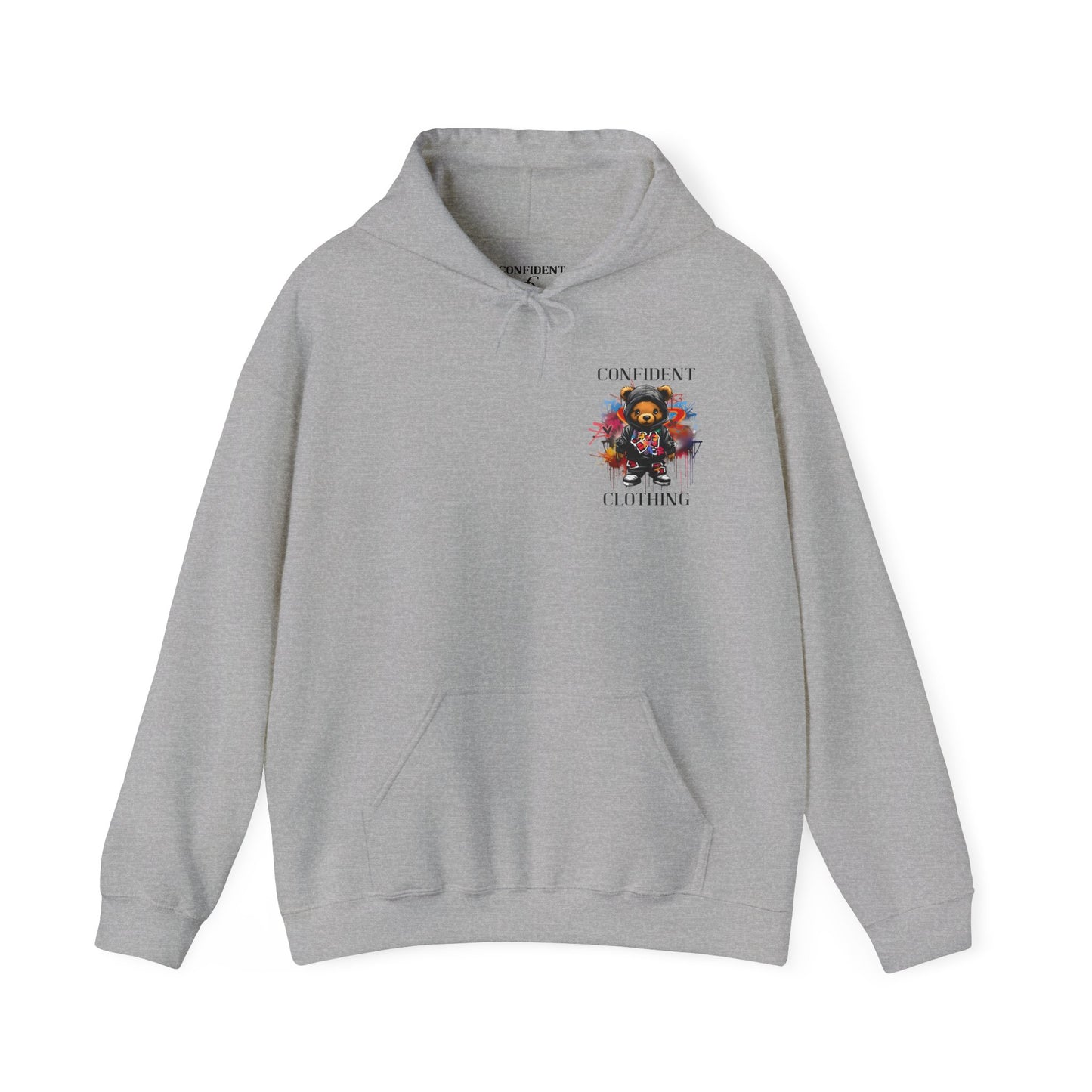 (Unisex) Confident Clothing Luxury Hooded Sweatshirt Urban Bear Collection (Cool Breeze Bear black logo)