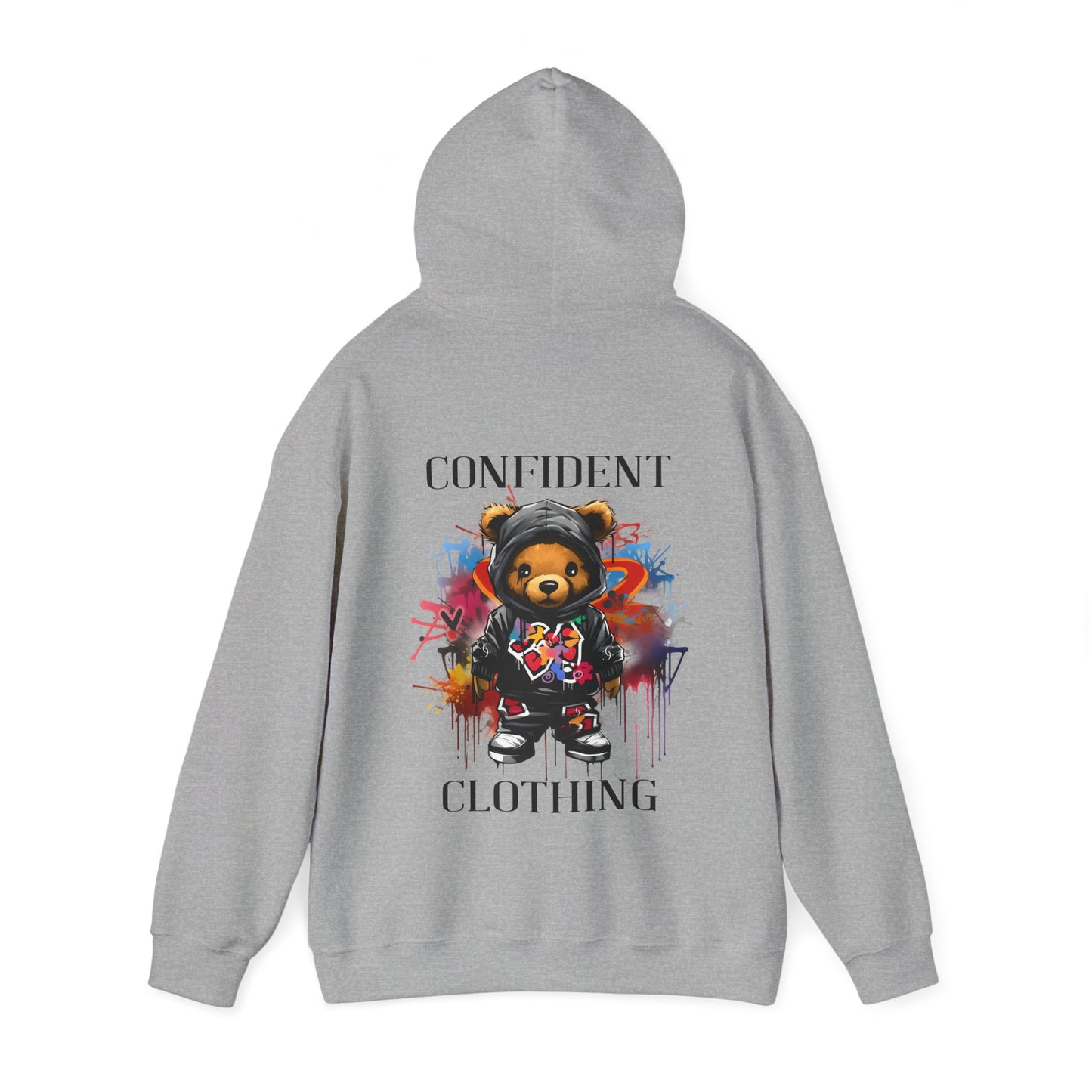 (Unisex) Confident Clothing Luxury Hooded Sweatshirt Urban Bear Collection (Cool Breeze Bear black logo)