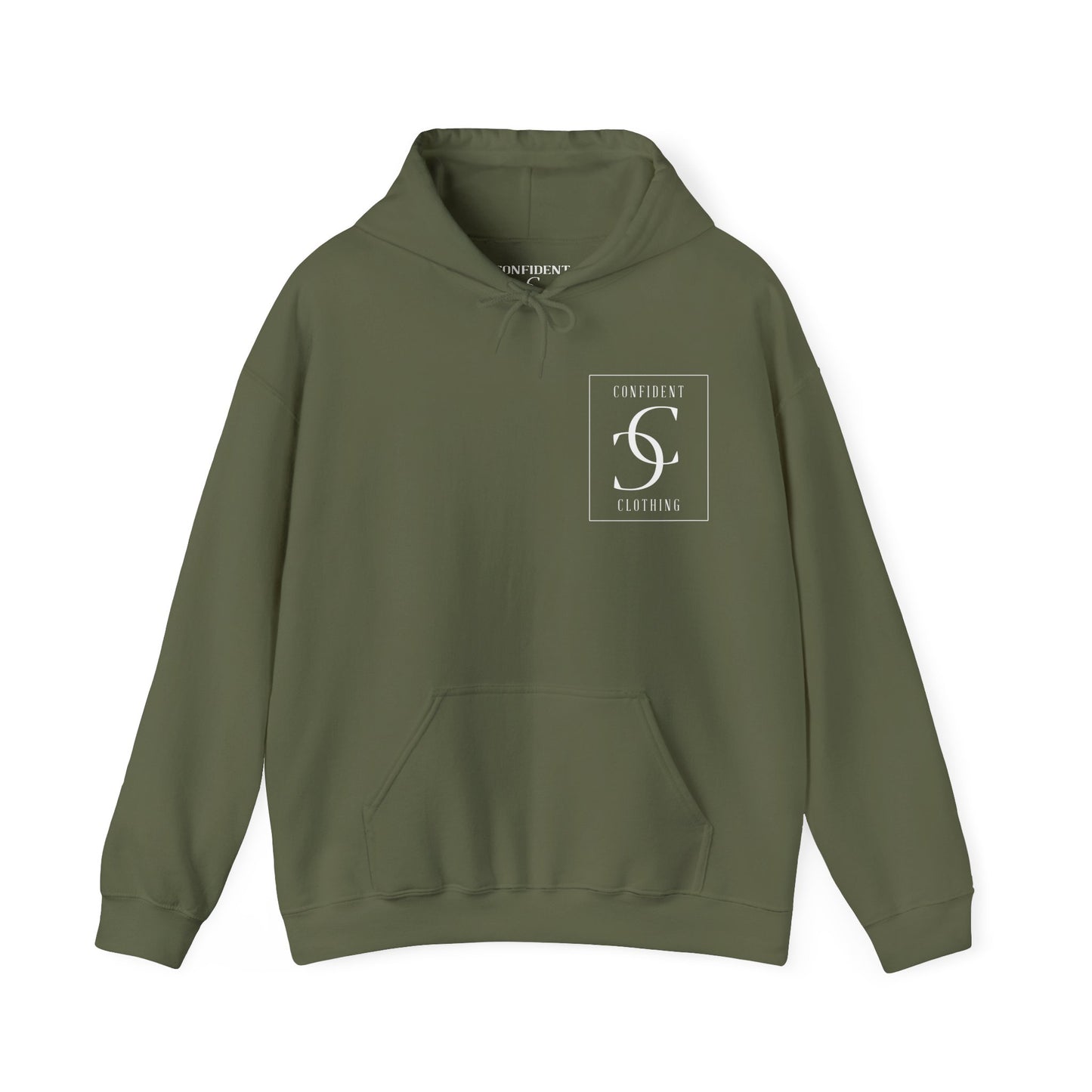 cc (Unisex) multi-color Confident Clothing Luxury Hooded Sweatshirt (frame white logo on back nc)