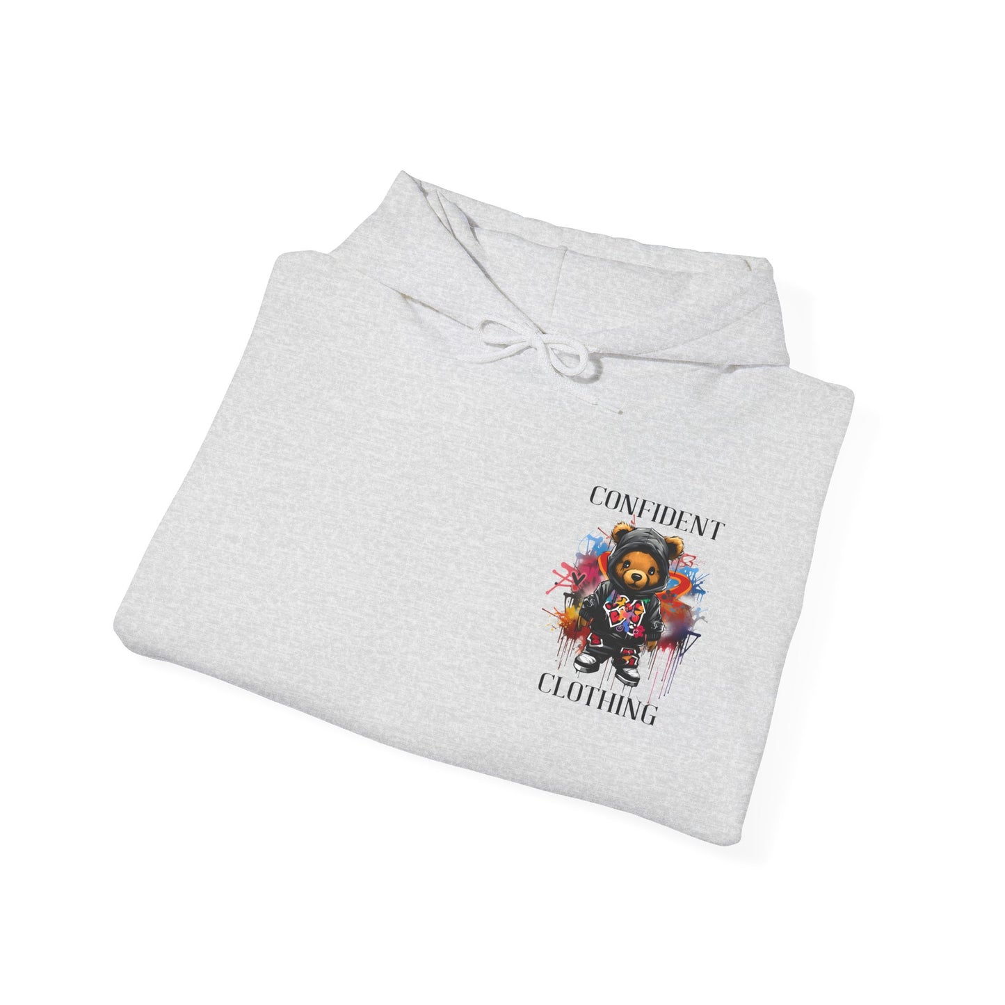 (Unisex) Confident Clothing Luxury Hooded Sweatshirt Urban Bear Collection (Cool Breeze Bear black logo)