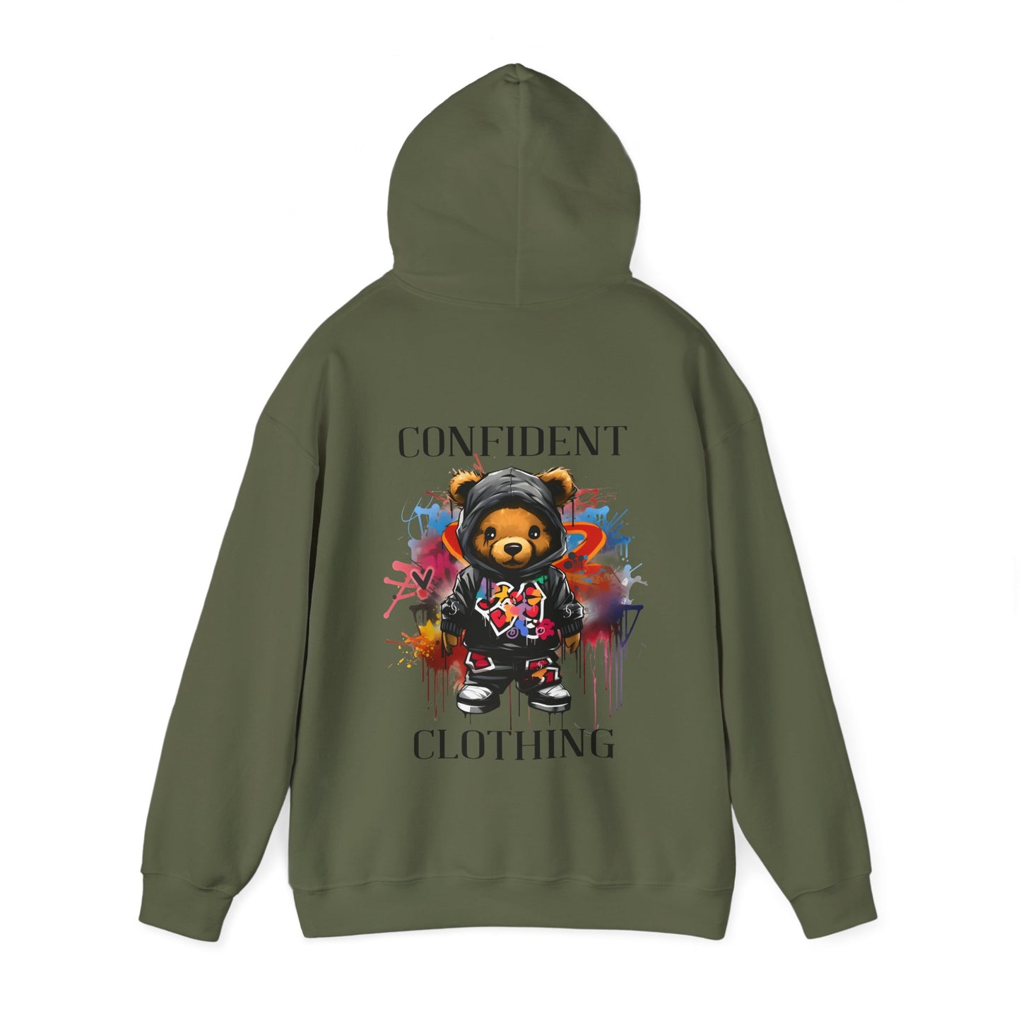 (Unisex) Confident Clothing Luxury Hooded Sweatshirt Urban Bear Collection (Cool Breeze Bear black logo)