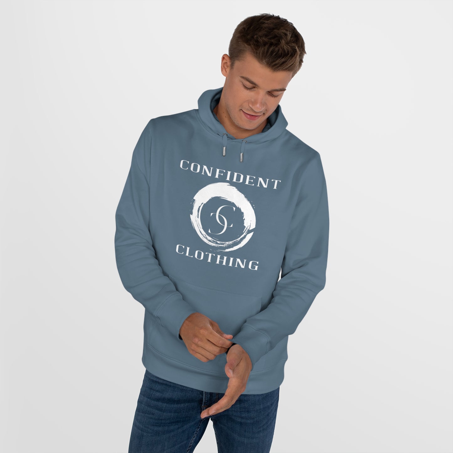 (hoodie unisex) multi-color Confident Clothing Luxury Hooded Sweatshirt (big cc circle white logo)