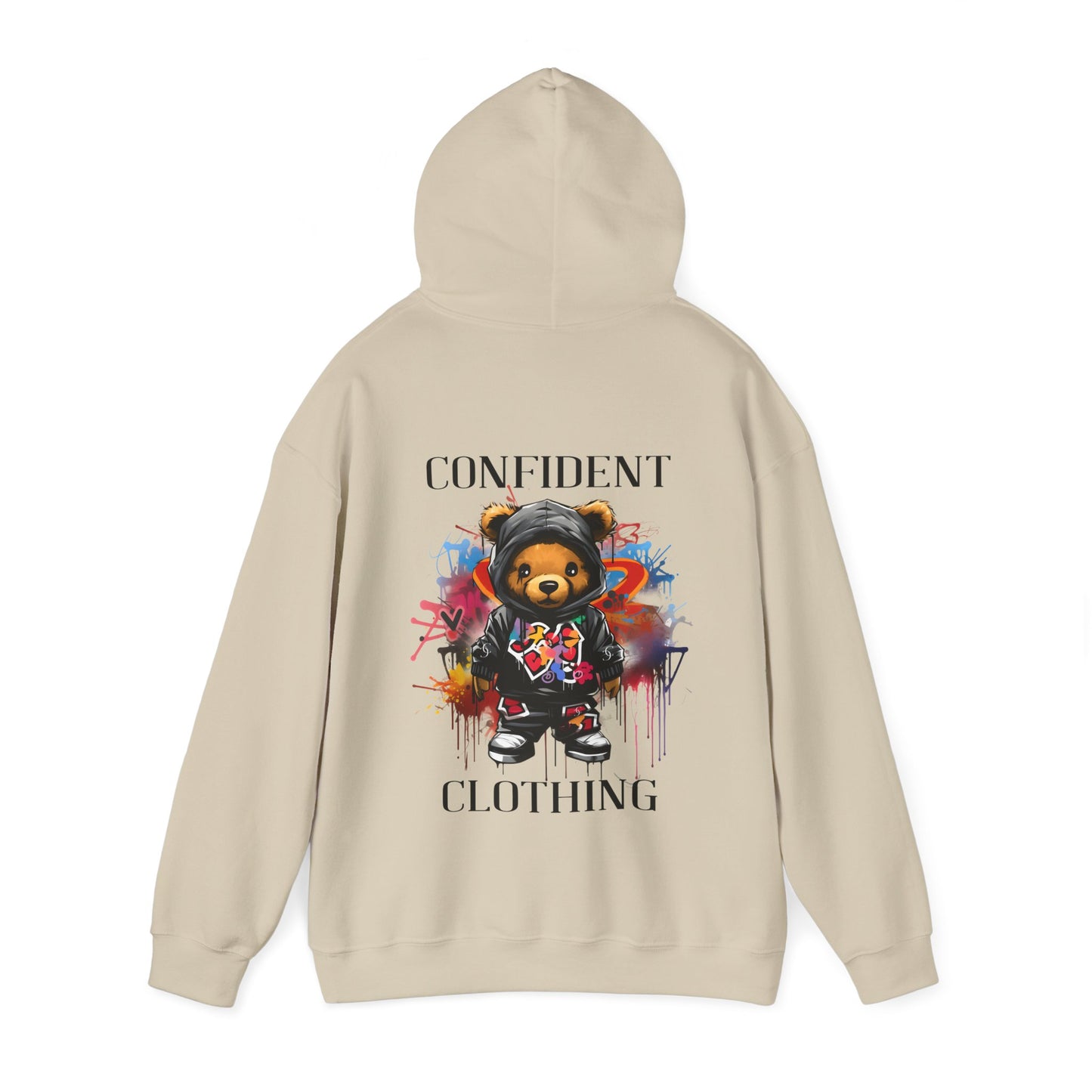 (Unisex) Confident Clothing Luxury Hooded Sweatshirt Urban Bear Collection (Cool Breeze Bear black logo)