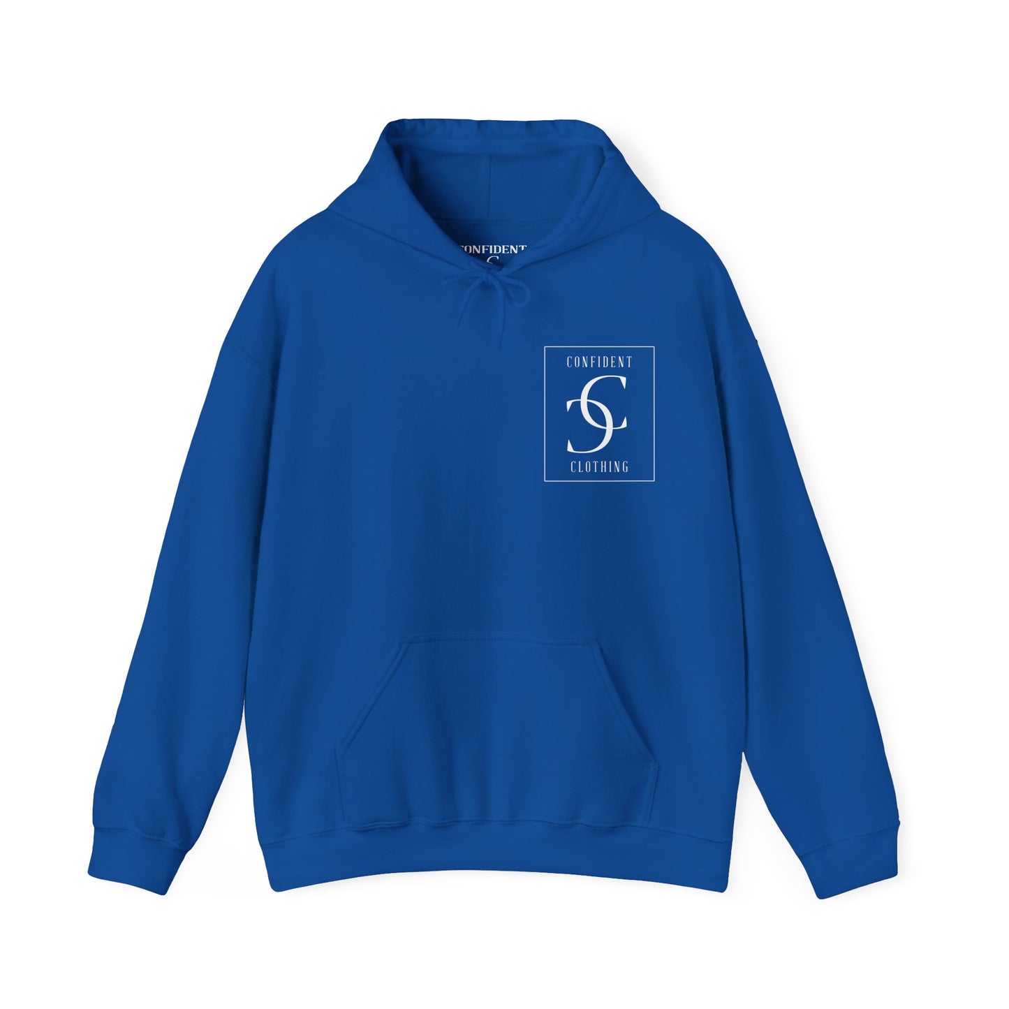 cc (Unisex) multi-color Confident Clothing Luxury Hooded Sweatshirt (frame white logo on back nc)