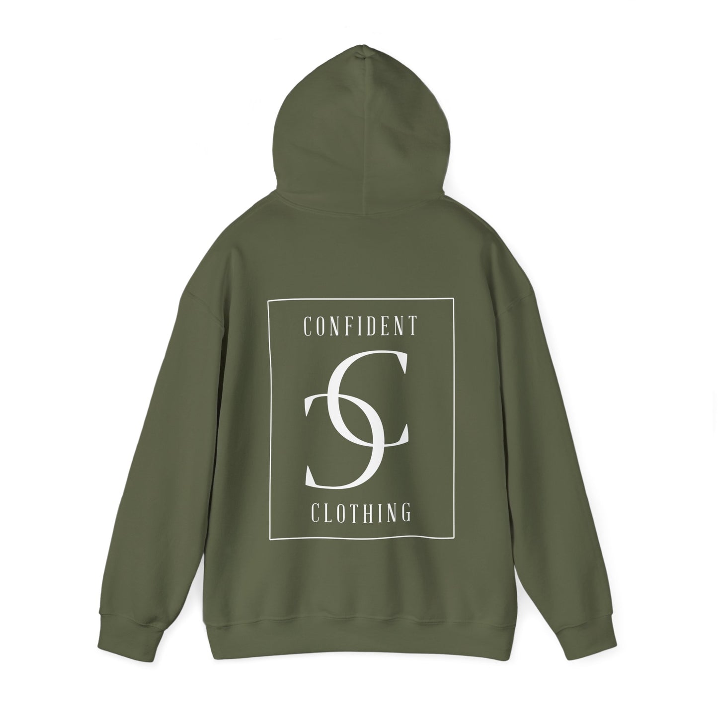 cc (Unisex) multi-color Confident Clothing Luxury Hooded Sweatshirt (frame white logo on back nc)