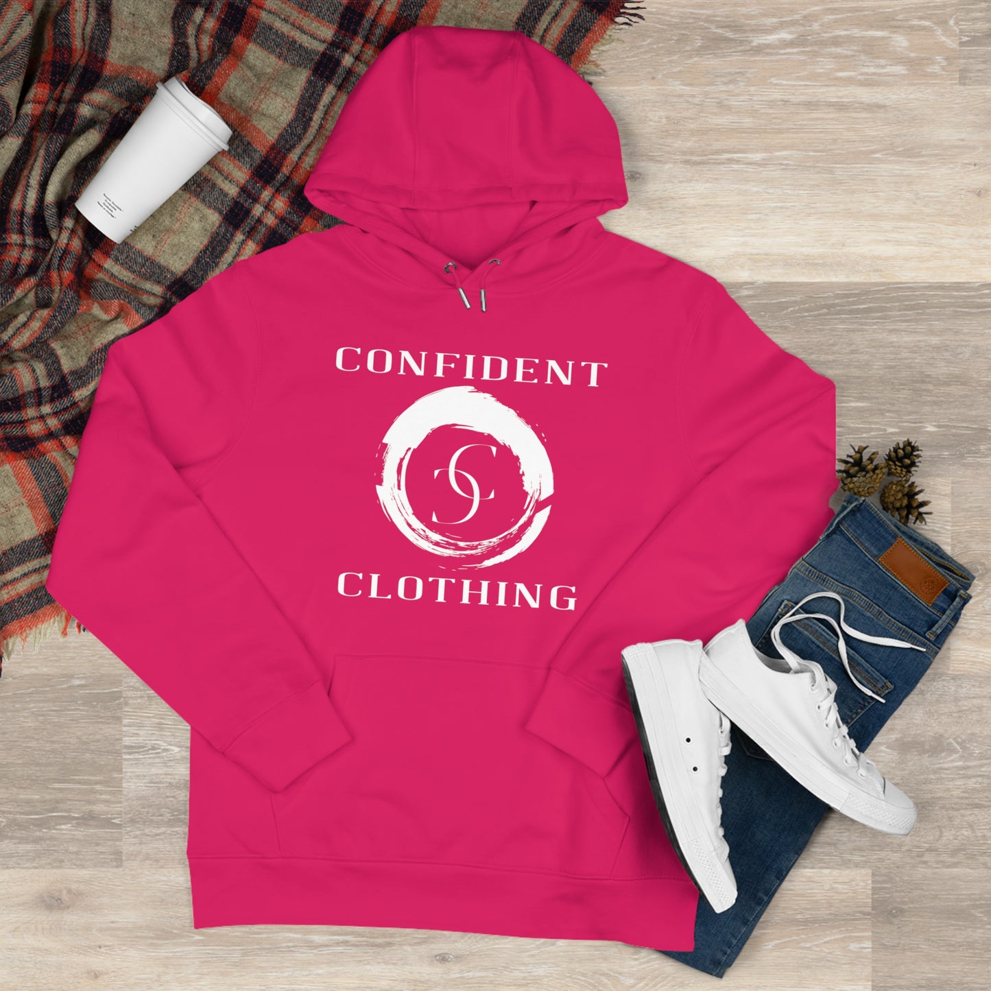 (hoodie unisex) multi-color Confident Clothing Luxury Hooded Sweatshirt (big cc circle white logo)