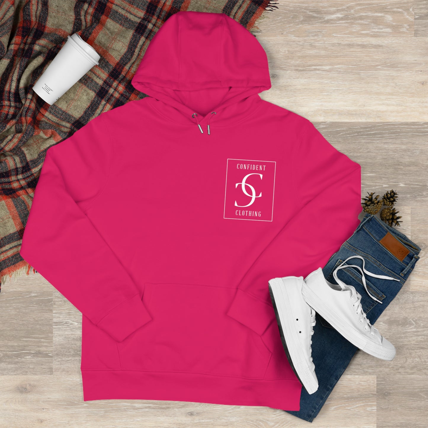 (hoodie unisex) multi-color Confident Clothing Luxury Hooded Sweatshirt (big cc white logo on back)