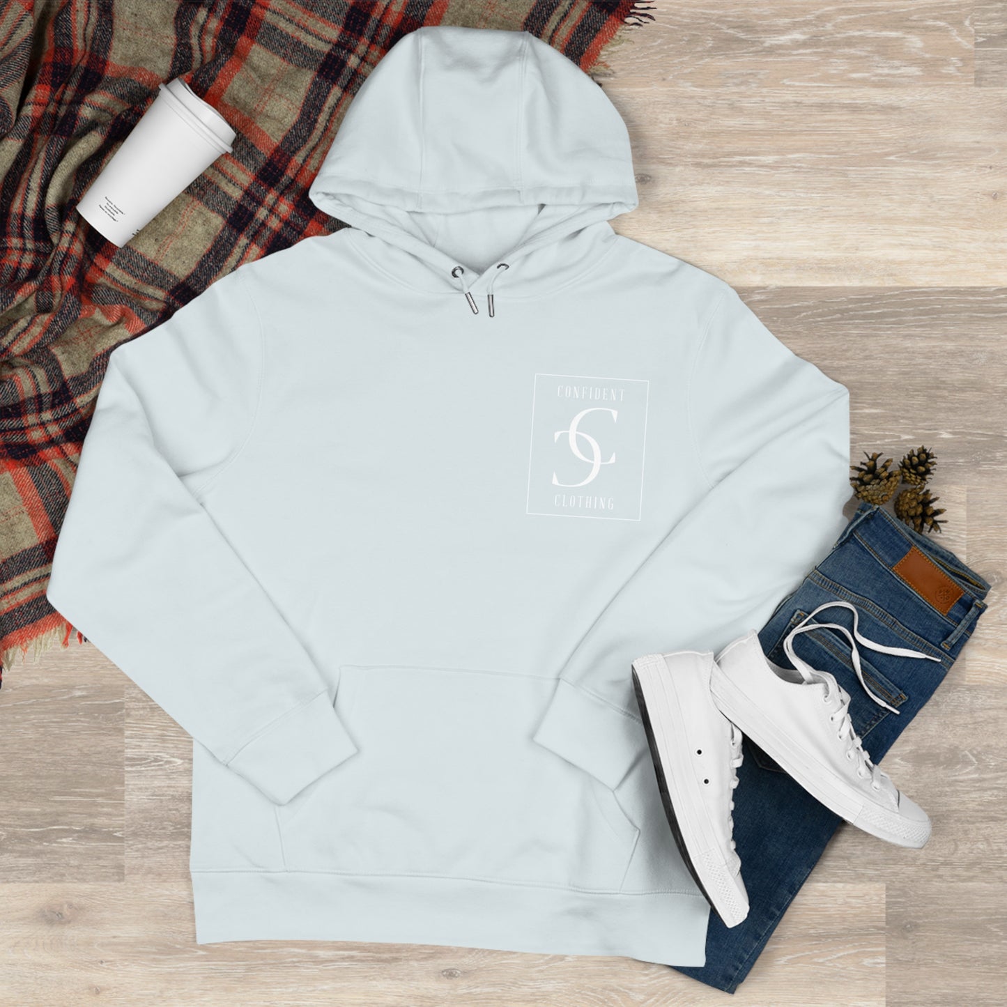 (hoodie unisex) multi-color Confident Clothing Luxury Hooded Sweatshirt (big cc white logo on back)
