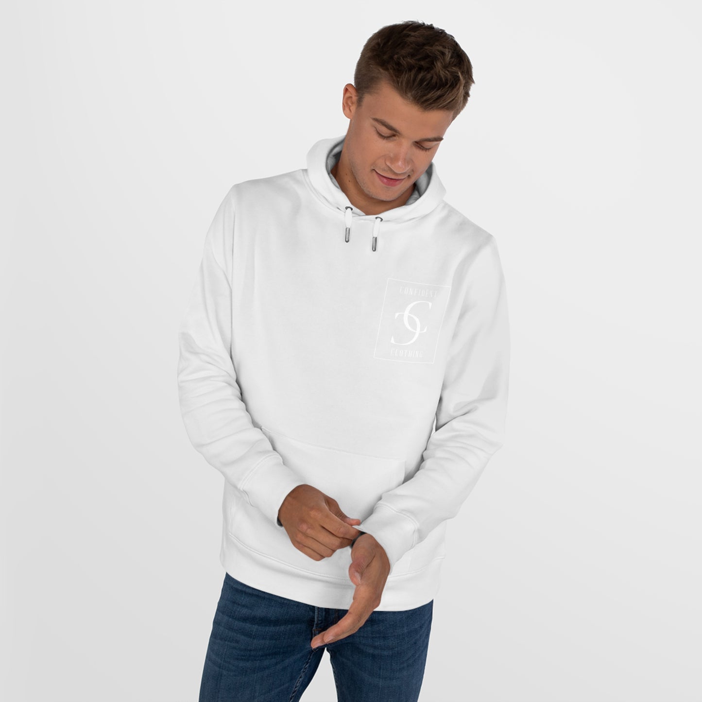 (hoodie unisex) multi-color Confident Clothing Luxury Hooded Sweatshirt (big cc white logo on back)