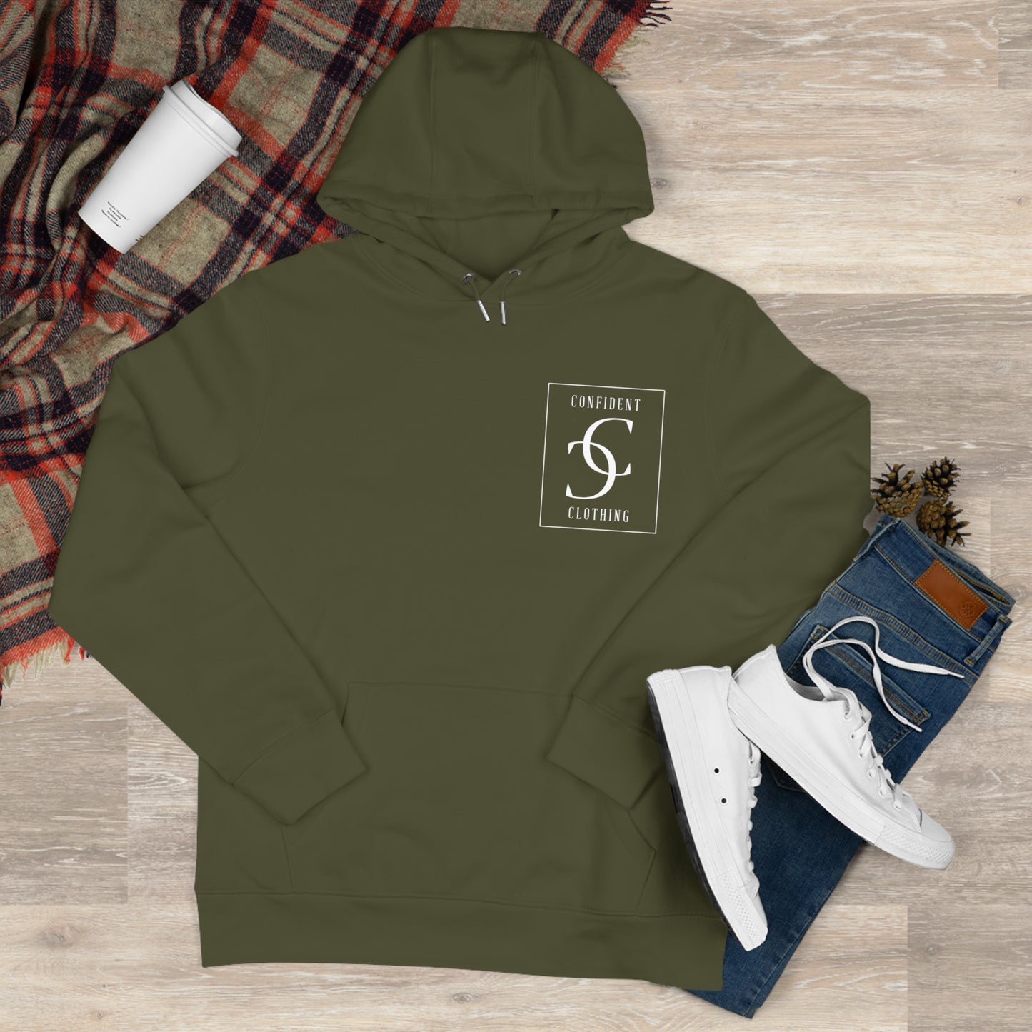 (hoodie unisex) multi-color Confident Clothing Luxury Hooded Sweatshirt (big cc white logo on back)