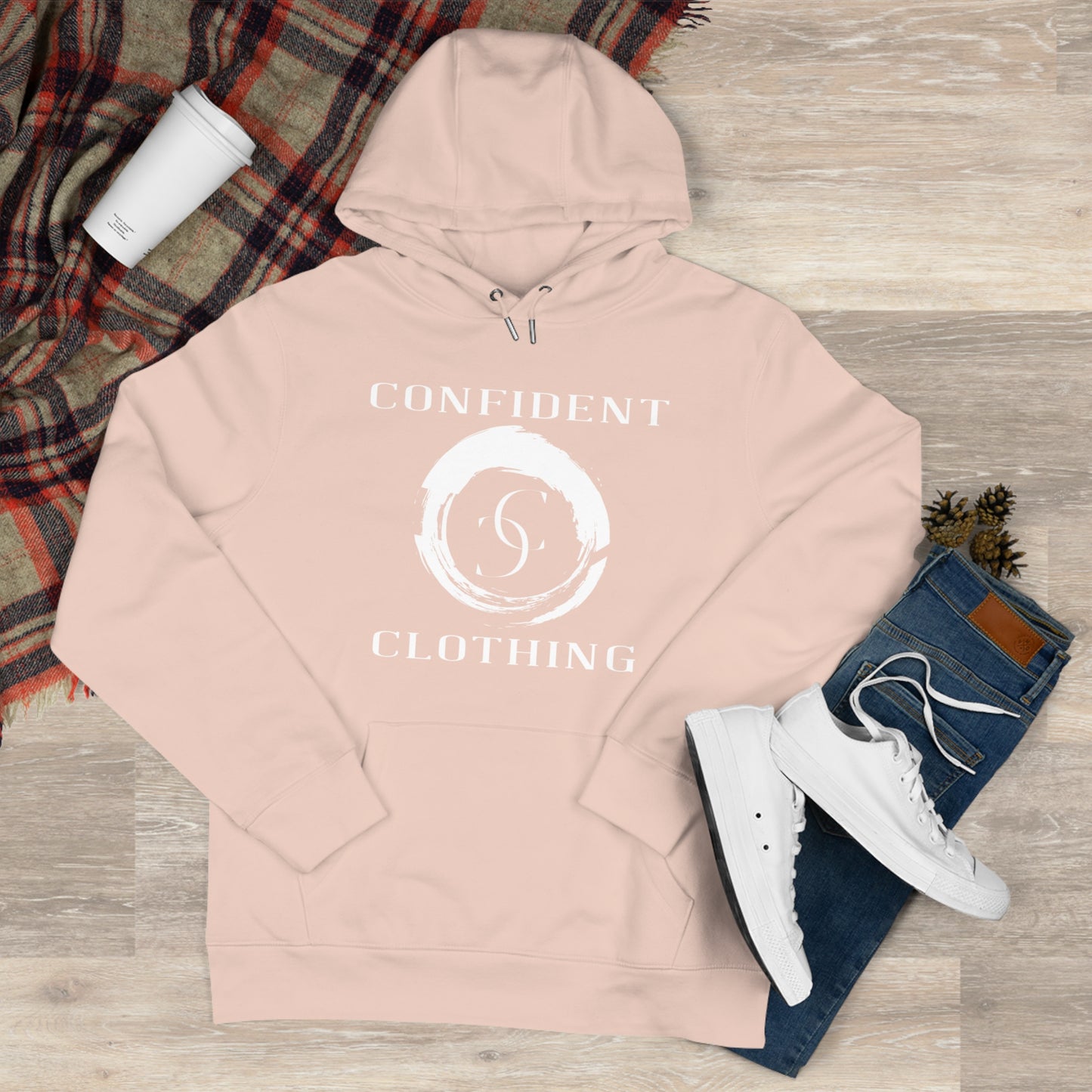 (hoodie unisex) multi-color Confident Clothing Luxury Hooded Sweatshirt (big cc circle white logo)