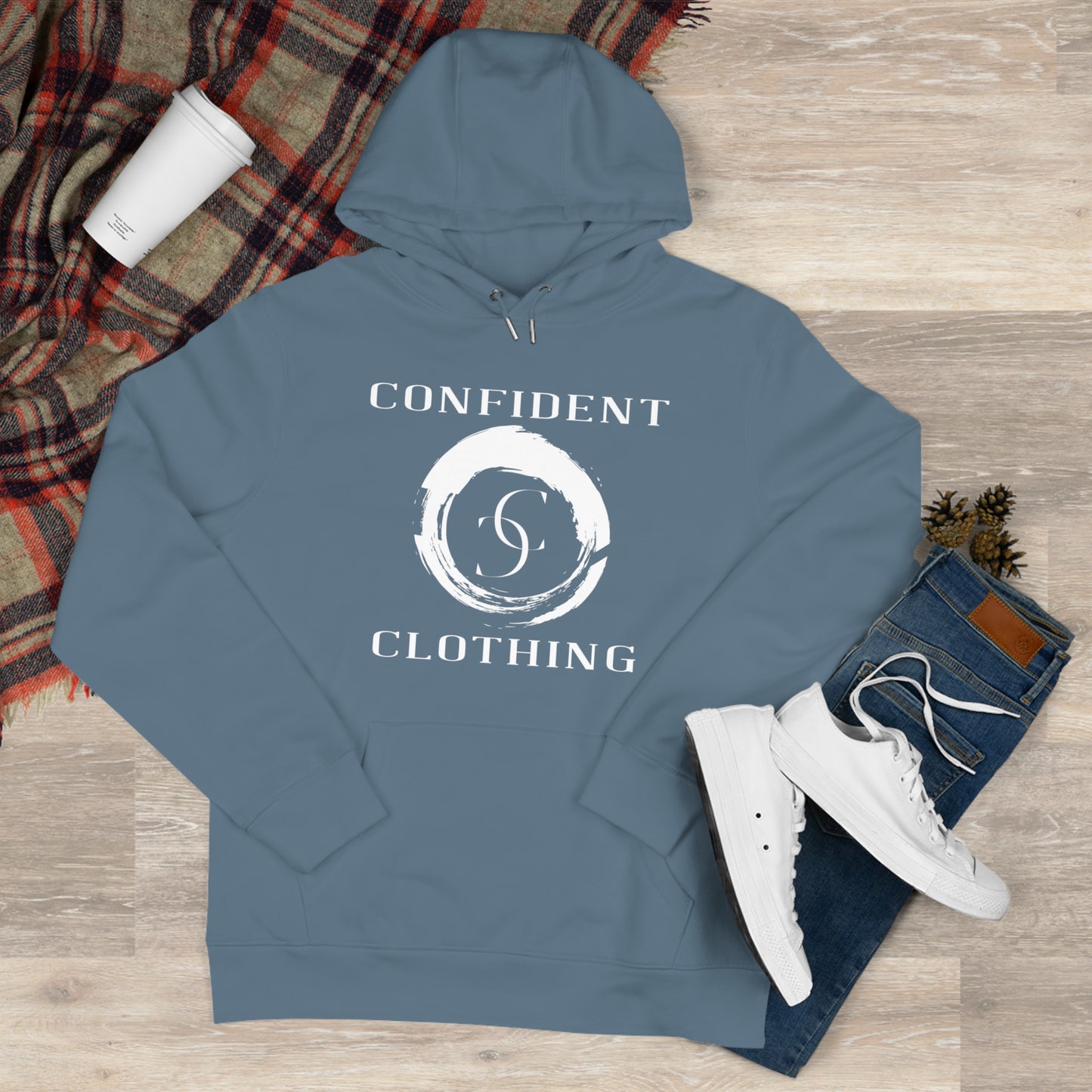 (hoodie unisex) multi-color Confident Clothing Luxury Hooded Sweatshirt (big cc circle white logo)