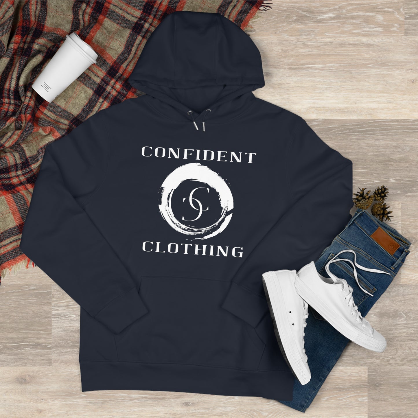 (hoodie unisex) multi-color Confident Clothing Luxury Hooded Sweatshirt (big cc circle white logo)