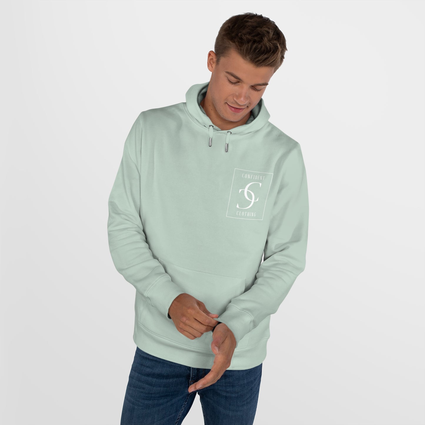 (hoodie unisex) multi-color Confident Clothing Luxury Hooded Sweatshirt (big cc white logo on back)