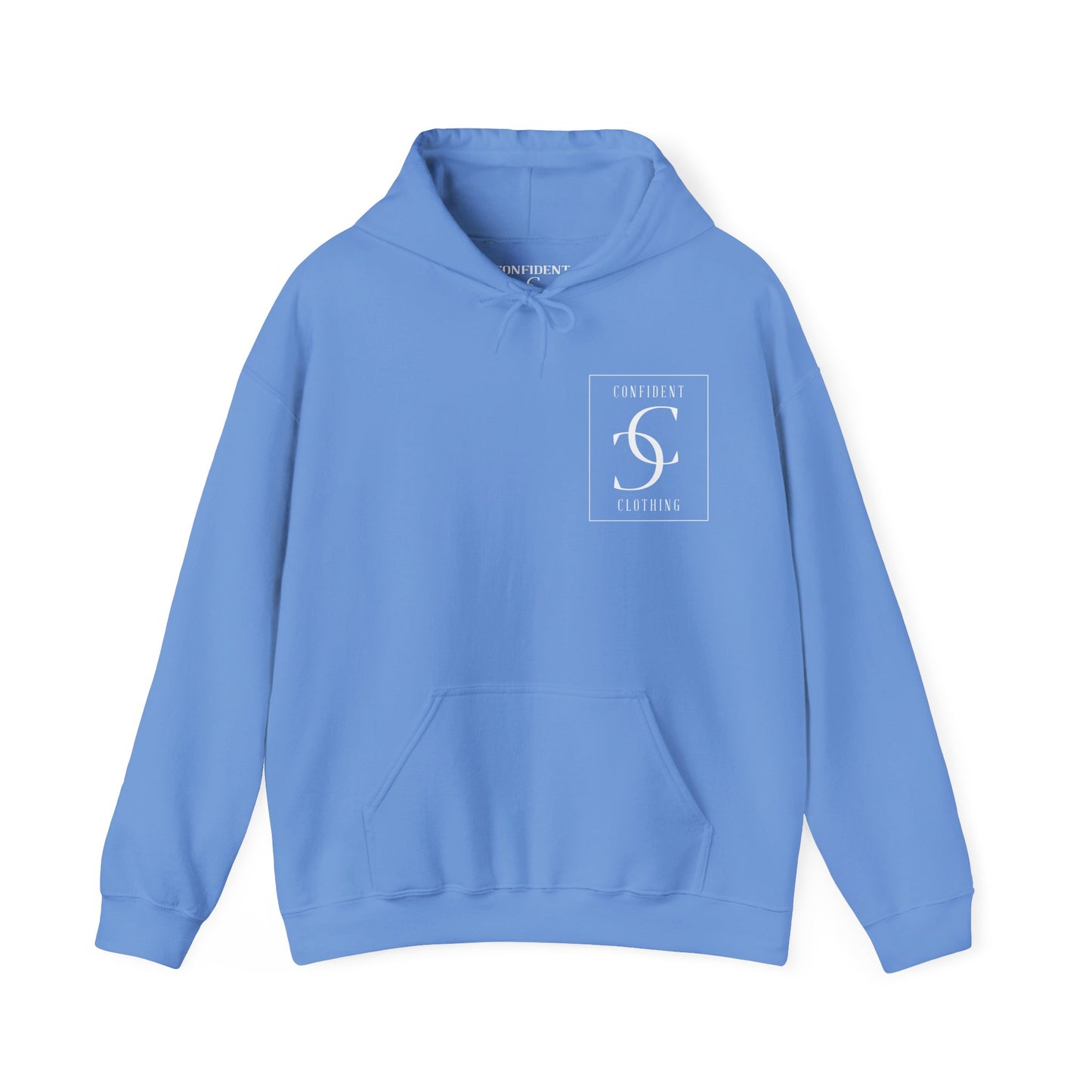 cc (Unisex) multi-color Confident Clothing Luxury Hooded Sweatshirt (frame white logo on back nc)