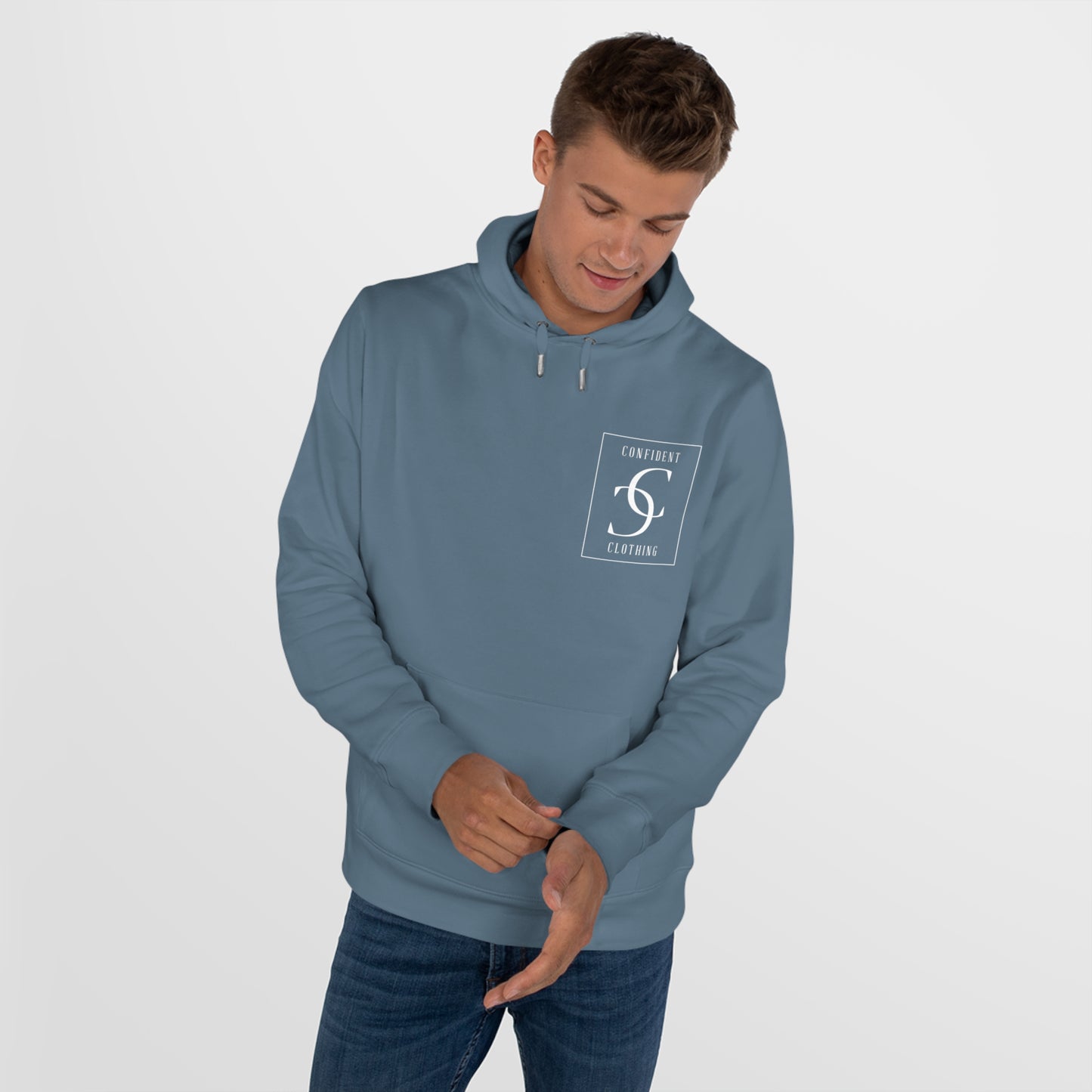(hoodie unisex) multi-color Confident Clothing Luxury Hooded Sweatshirt (big cc white logo on back)