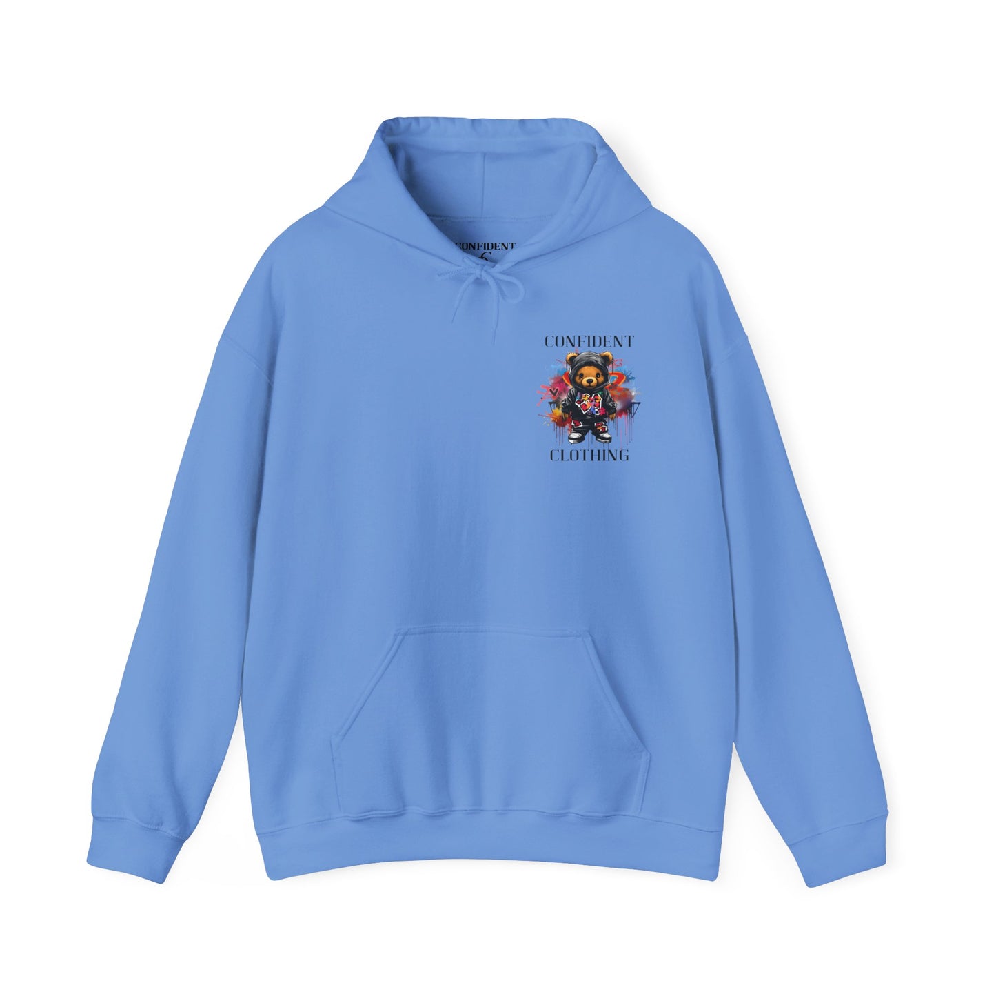 (Unisex) Confident Clothing Luxury Hooded Sweatshirt Urban Bear Collection (Cool Breeze Bear black logo)