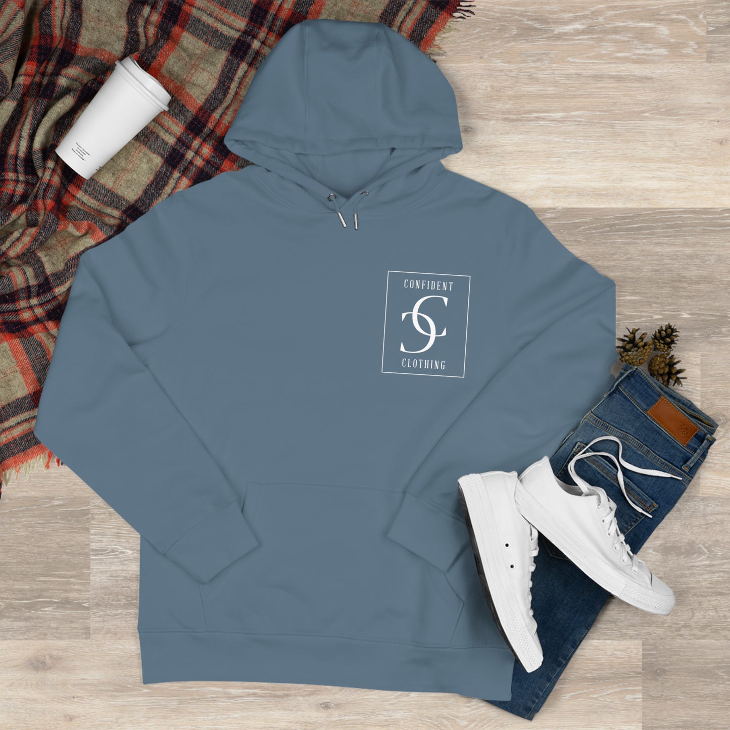 (hoodie unisex) multi-color Confident Clothing Luxury Hooded Sweatshirt (big cc white logo on back)