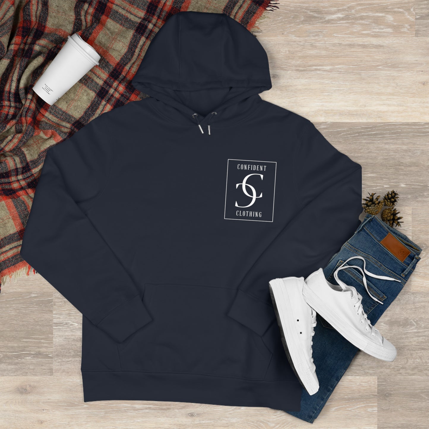 (hoodie unisex) multi-color Confident Clothing Luxury Hooded Sweatshirt (big cc white logo on back)