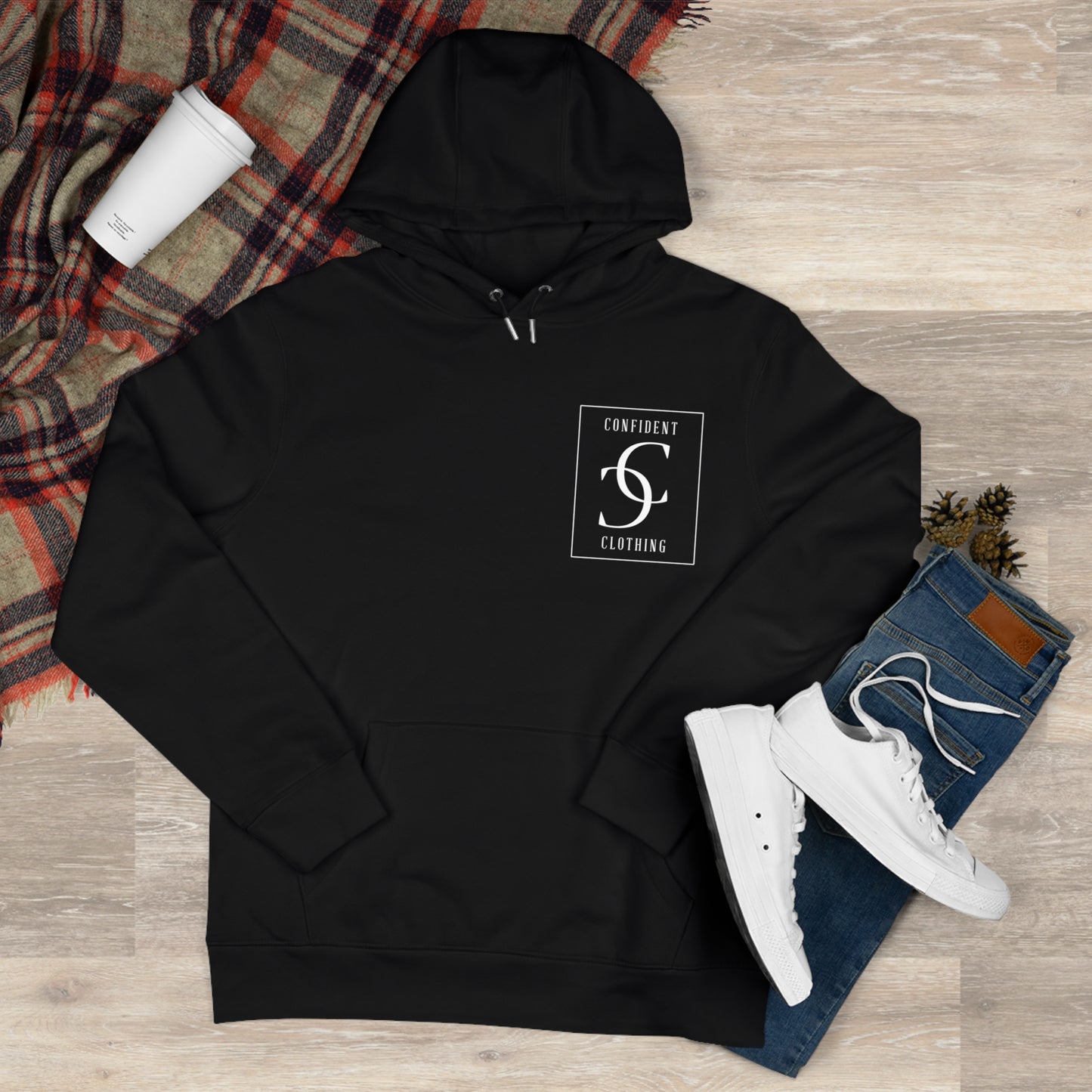(hoodie unisex) multi-color Confident Clothing Luxury Hooded Sweatshirt (big cc white logo on back)