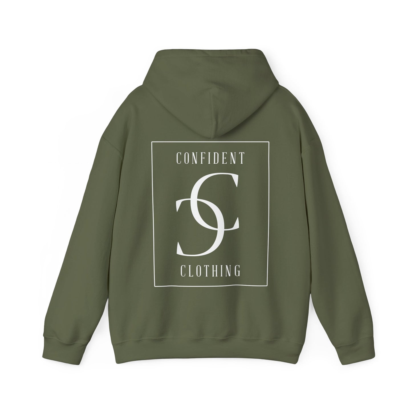 cc (Unisex) multi-color Confident Clothing Luxury Hooded Sweatshirt (frame white logo on back nc)
