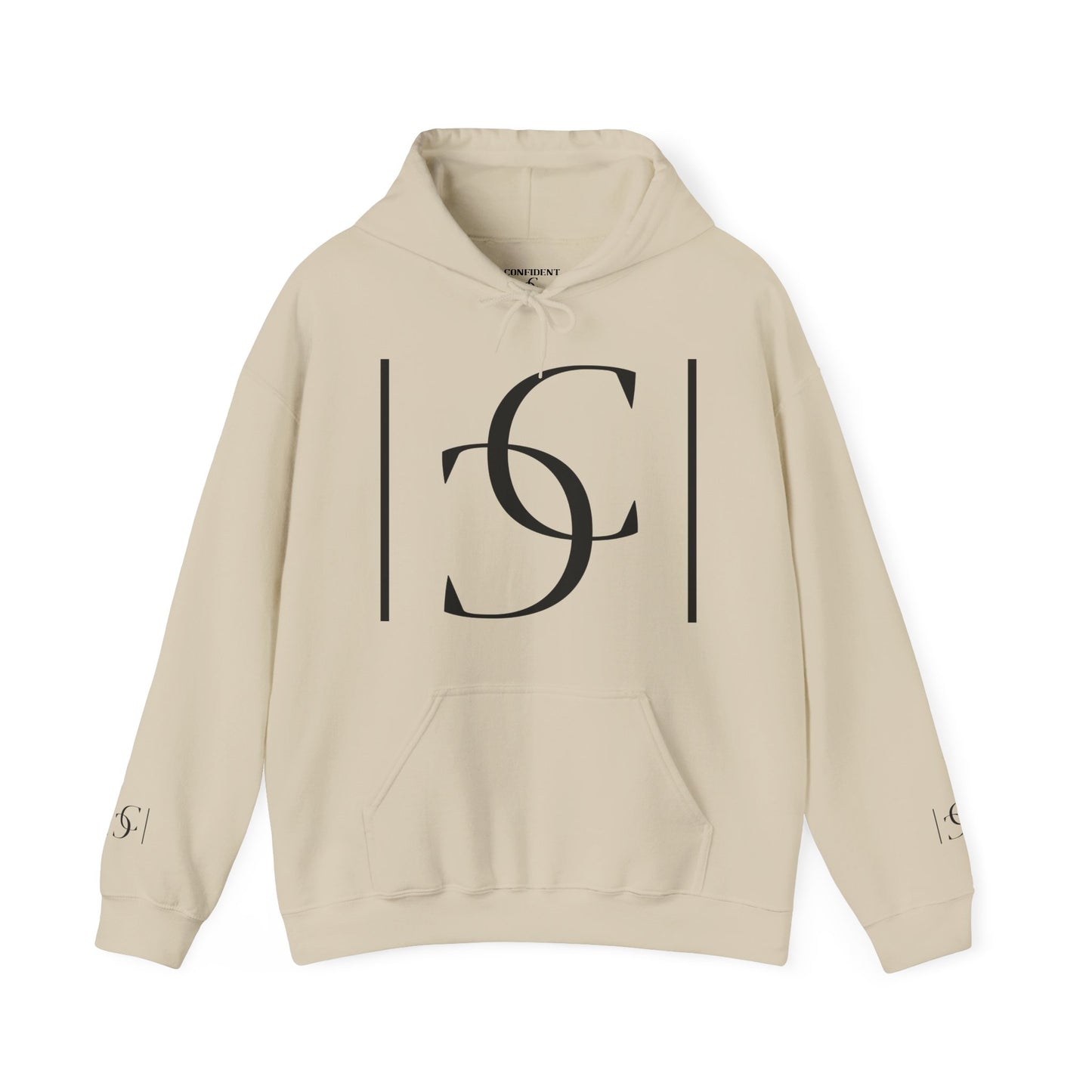 cc (Unisex) multi-color Confident Clothing (ELITE) Luxury Hooded Sweatshirt (black logo)