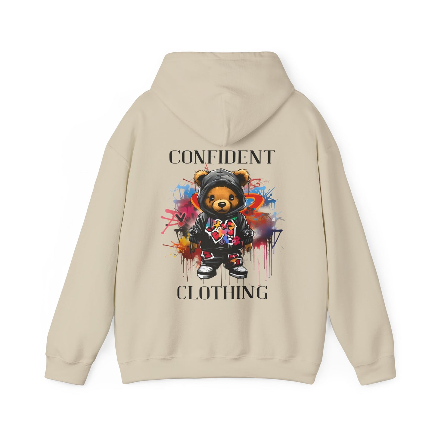 (Unisex) Confident Clothing Luxury Hooded Sweatshirt Urban Bear Collection (Cool Breeze Bear black logo)