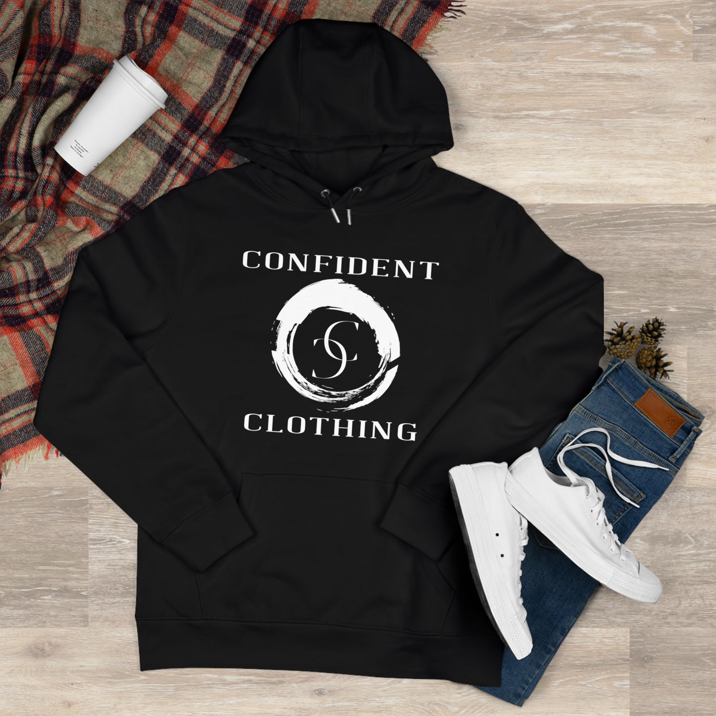 (hoodie unisex) multi-color Confident Clothing Luxury Hooded Sweatshirt (big cc circle white logo)