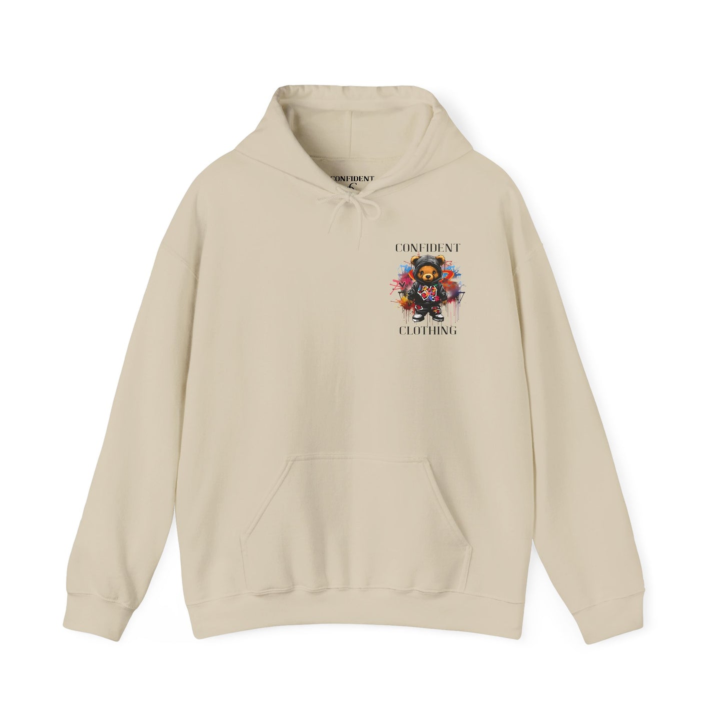 (Unisex) Confident Clothing Luxury Hooded Sweatshirt Urban Bear Collection (Cool Breeze Bear black logo)