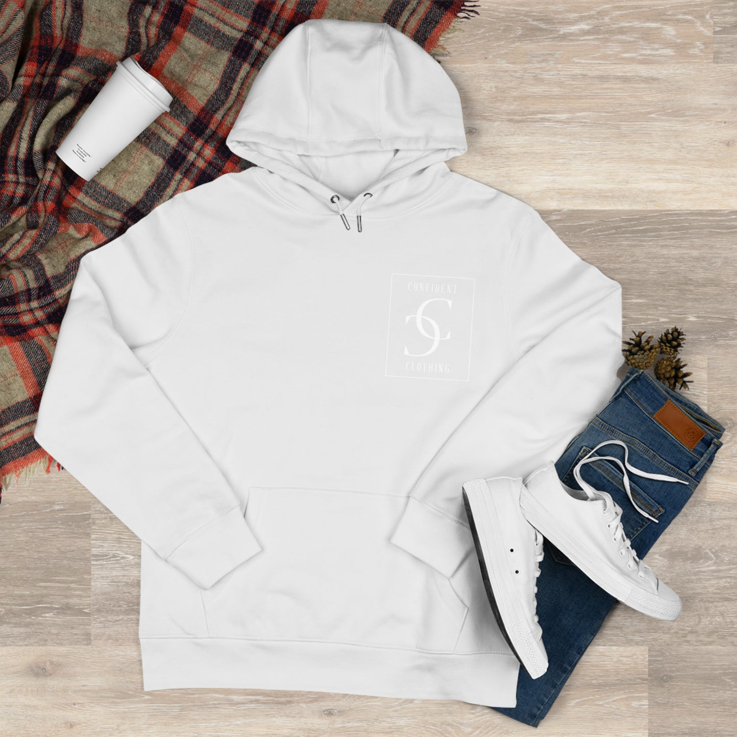 (hoodie unisex) multi-color Confident Clothing Luxury Hooded Sweatshirt (big cc white logo on back)