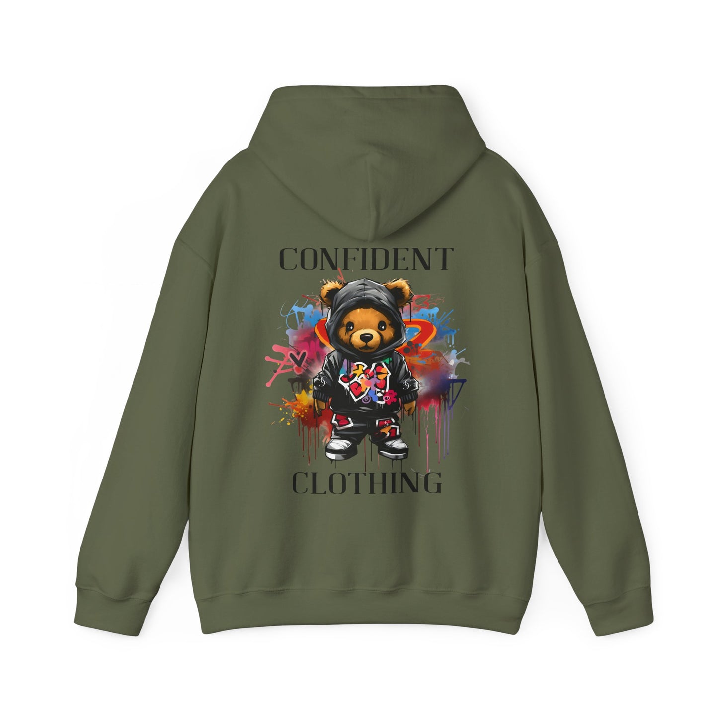 (Unisex) Confident Clothing Luxury Hooded Sweatshirt Urban Bear Collection (Cool Breeze Bear black logo)