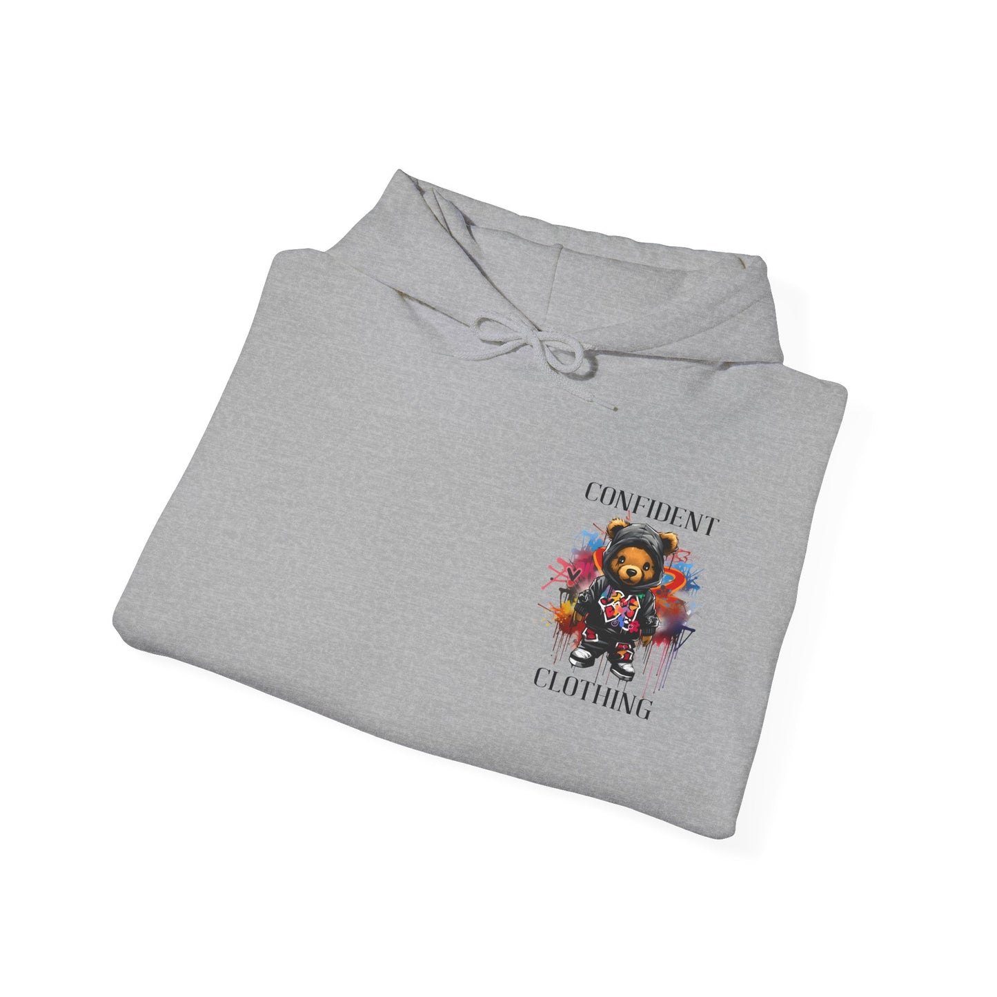 (Unisex) Confident Clothing Luxury Hooded Sweatshirt Urban Bear Collection (Cool Breeze Bear black logo)