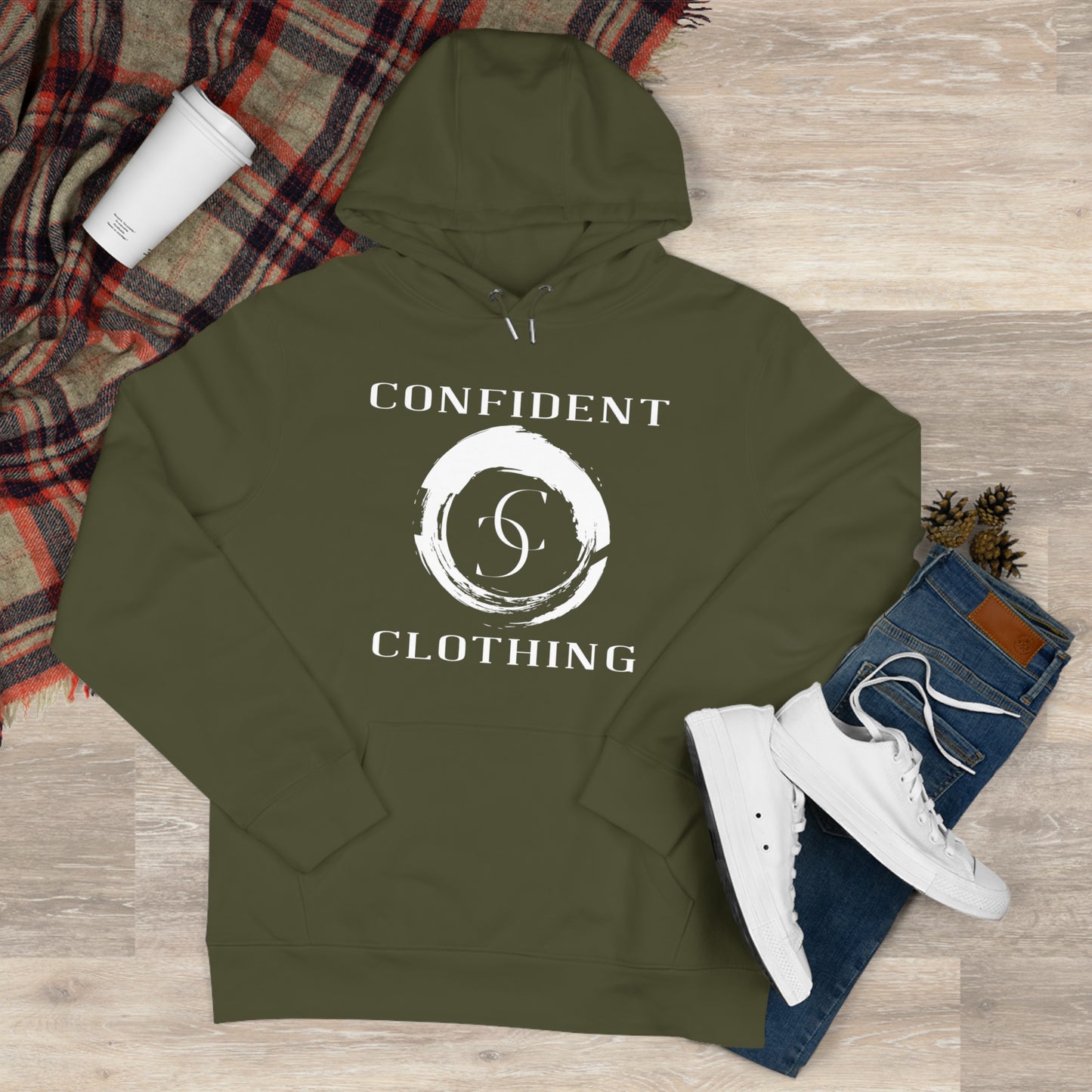 (hoodie unisex) multi-color Confident Clothing Luxury Hooded Sweatshirt (big cc circle white logo)