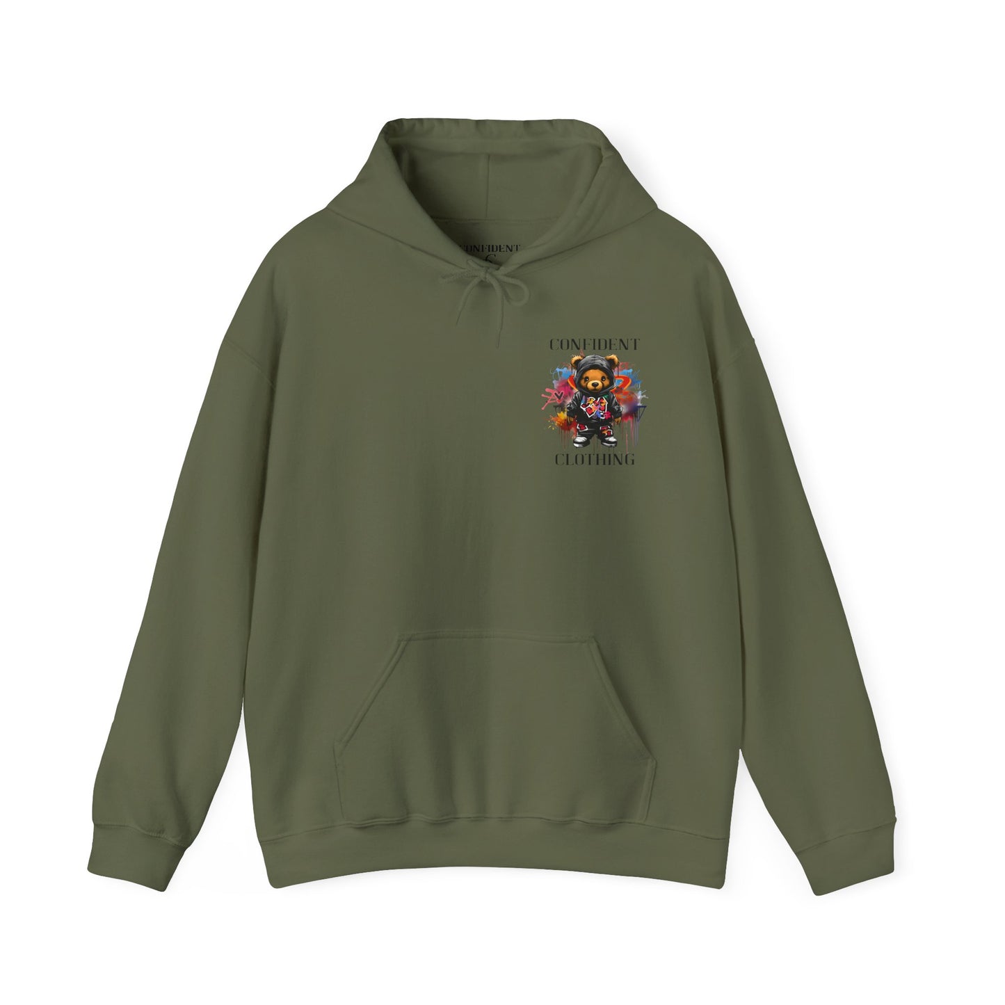 (Unisex) Confident Clothing Luxury Hooded Sweatshirt Urban Bear Collection (Cool Breeze Bear black logo)