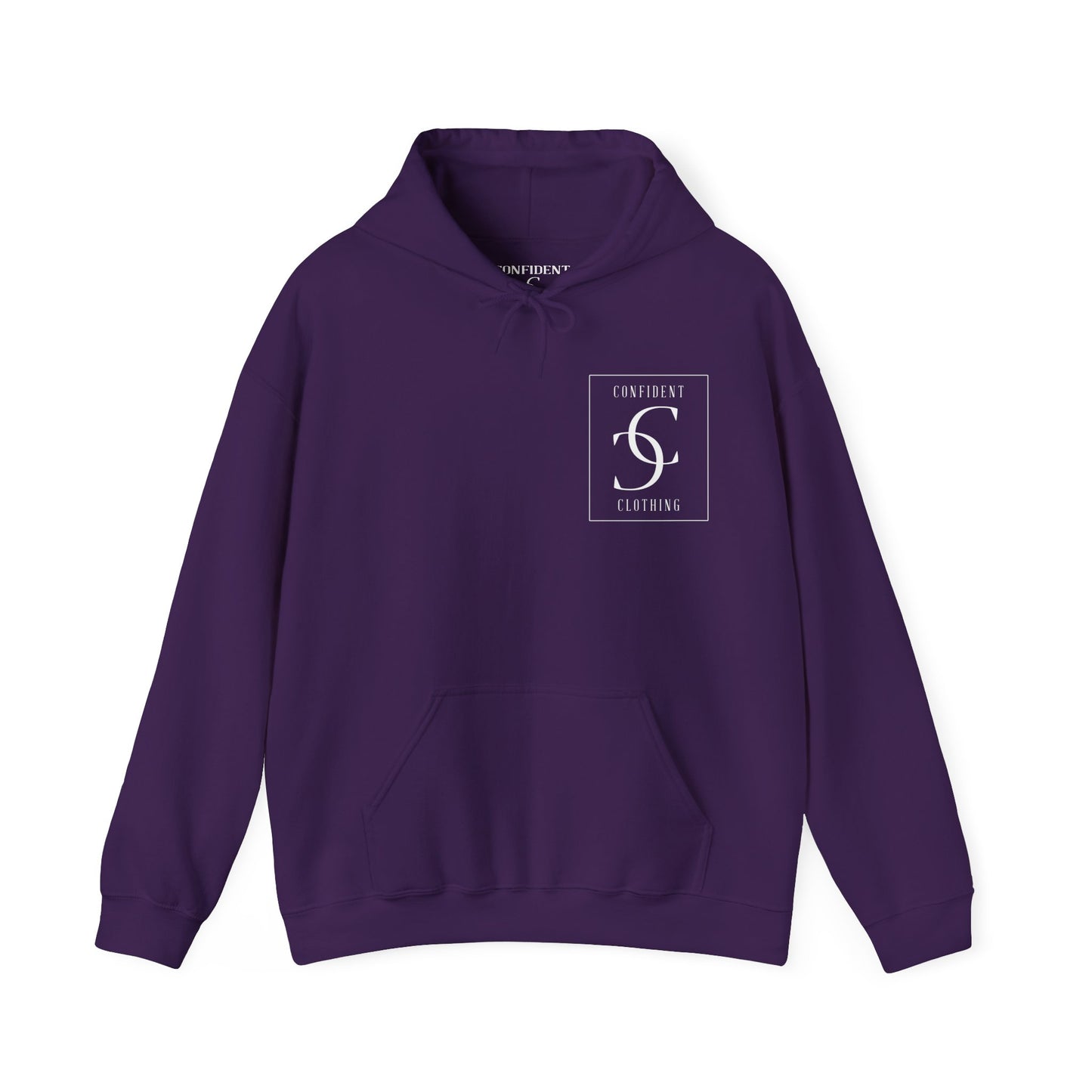 cc (Unisex) multi-color Confident Clothing Luxury Hooded Sweatshirt (frame white logo on back nc)