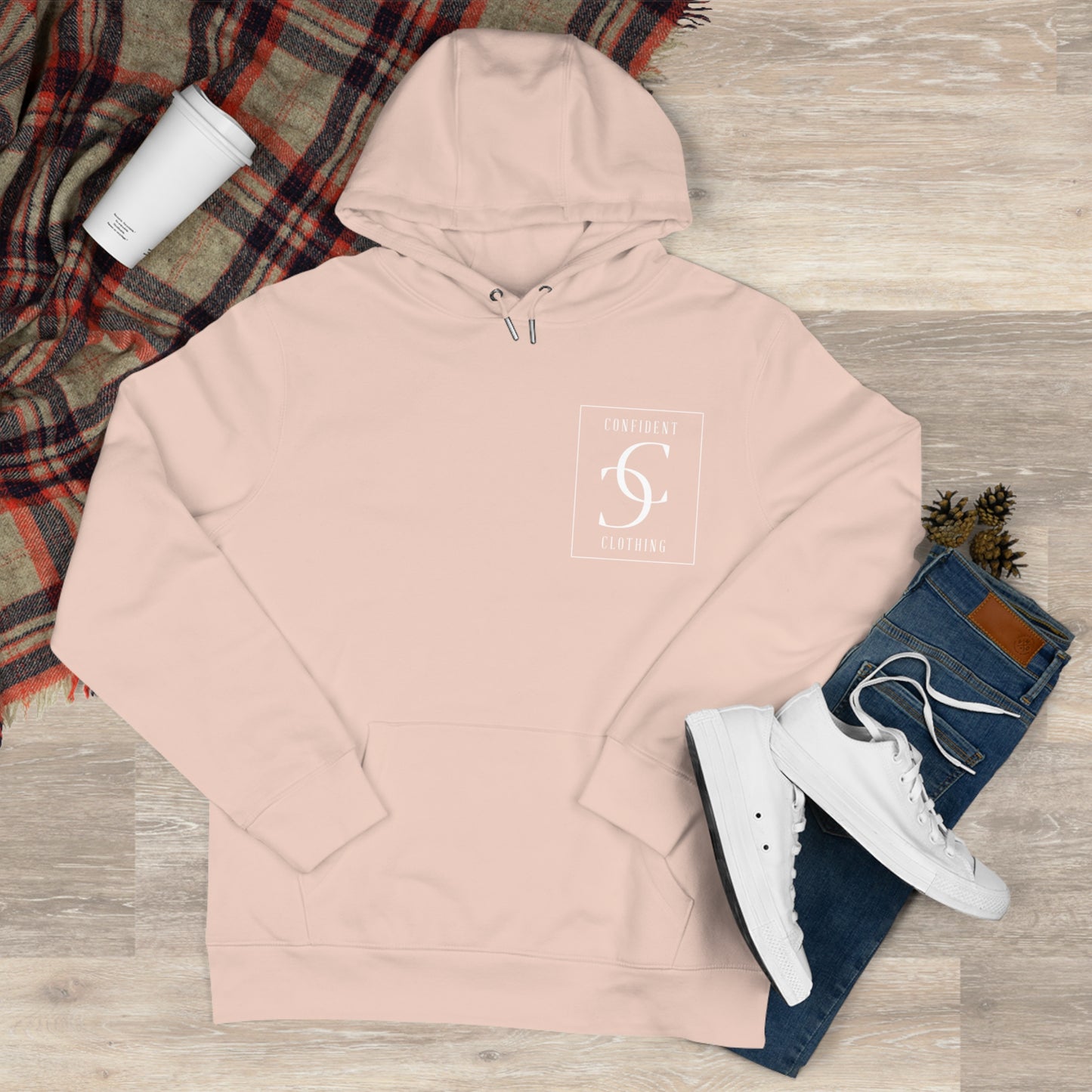 (hoodie unisex) multi-color Confident Clothing Luxury Hooded Sweatshirt (big cc white logo on back)