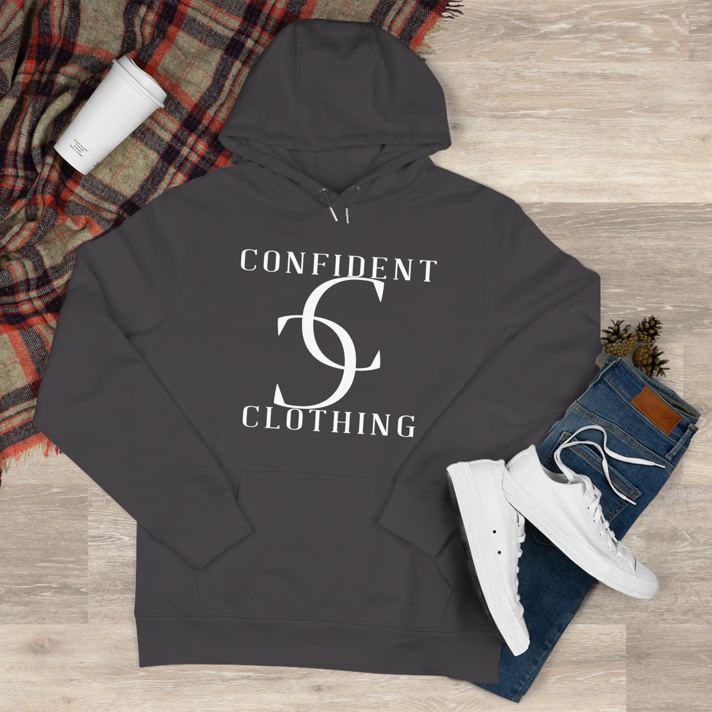 (hoodie unisex) multi-color Confident Clothing Luxury Hooded Sweatshirt (big cc white logo)