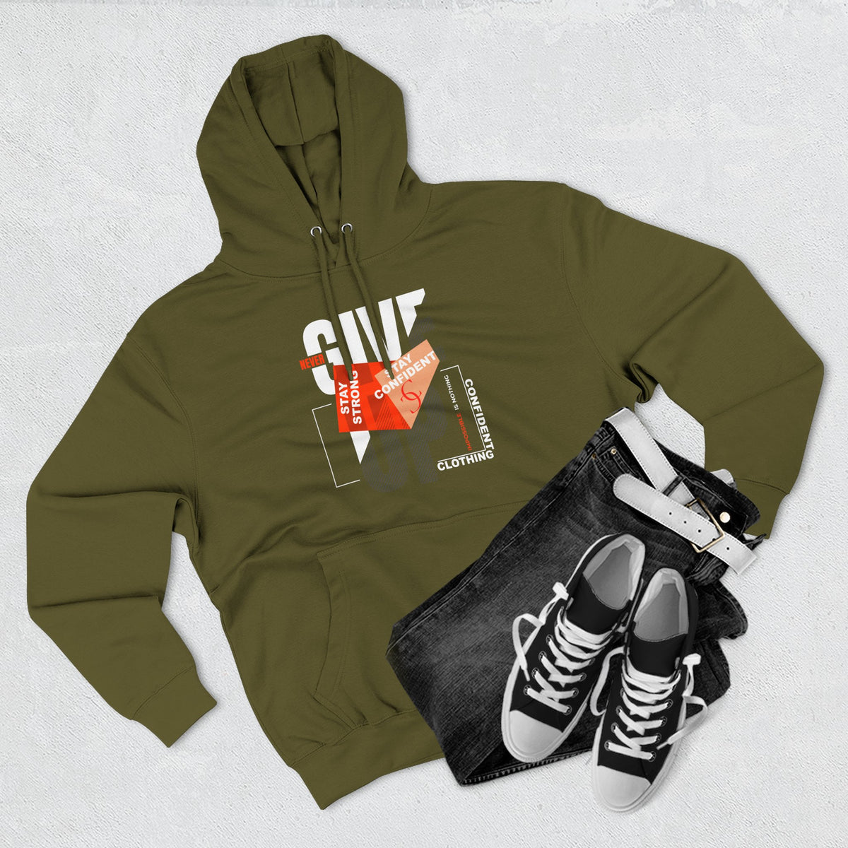 1.1 Confident Clothing Never Give Up Graphic Fleece Hoodie