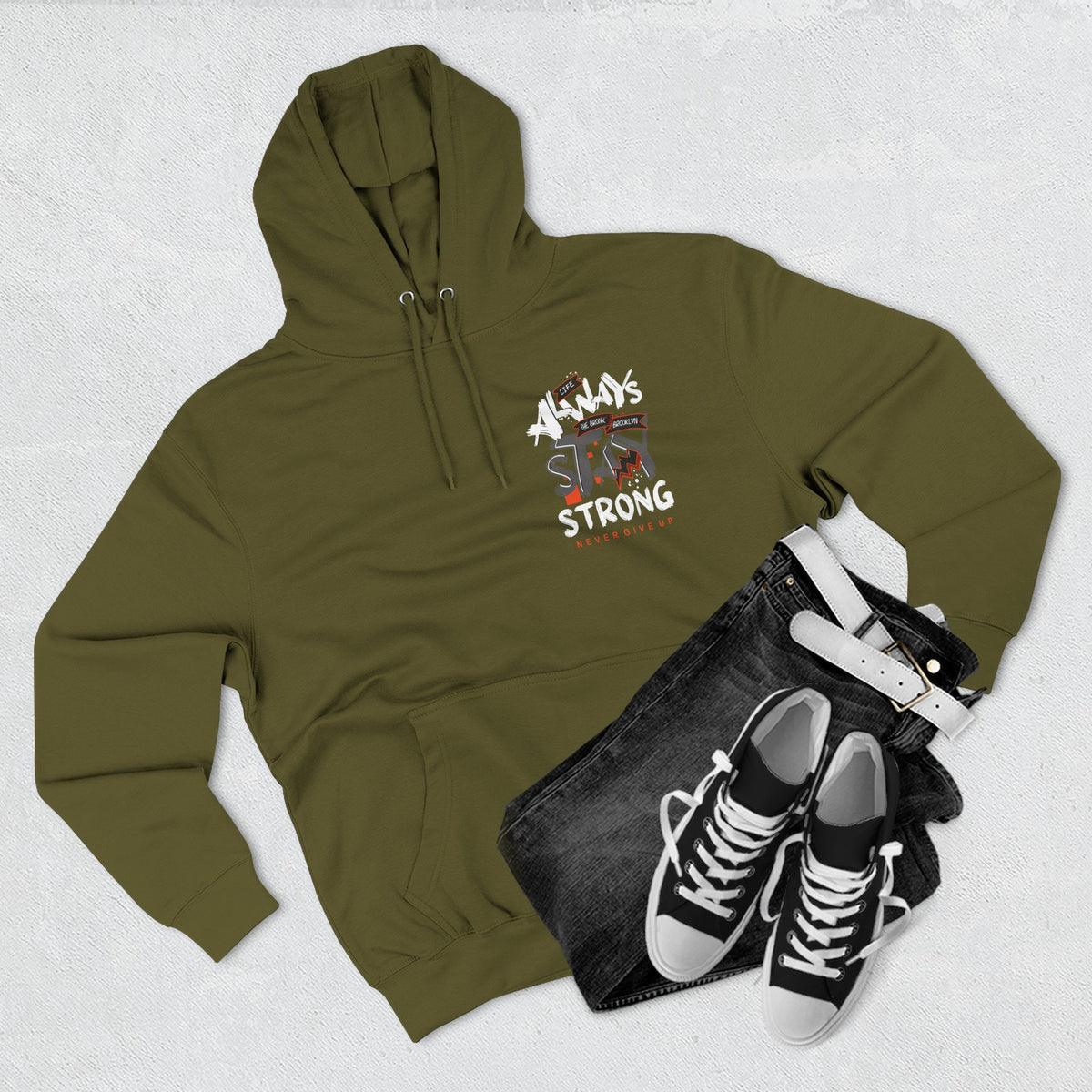 1.3 Confident Clothing Never Give Up Inspirational Fleece Hoodie