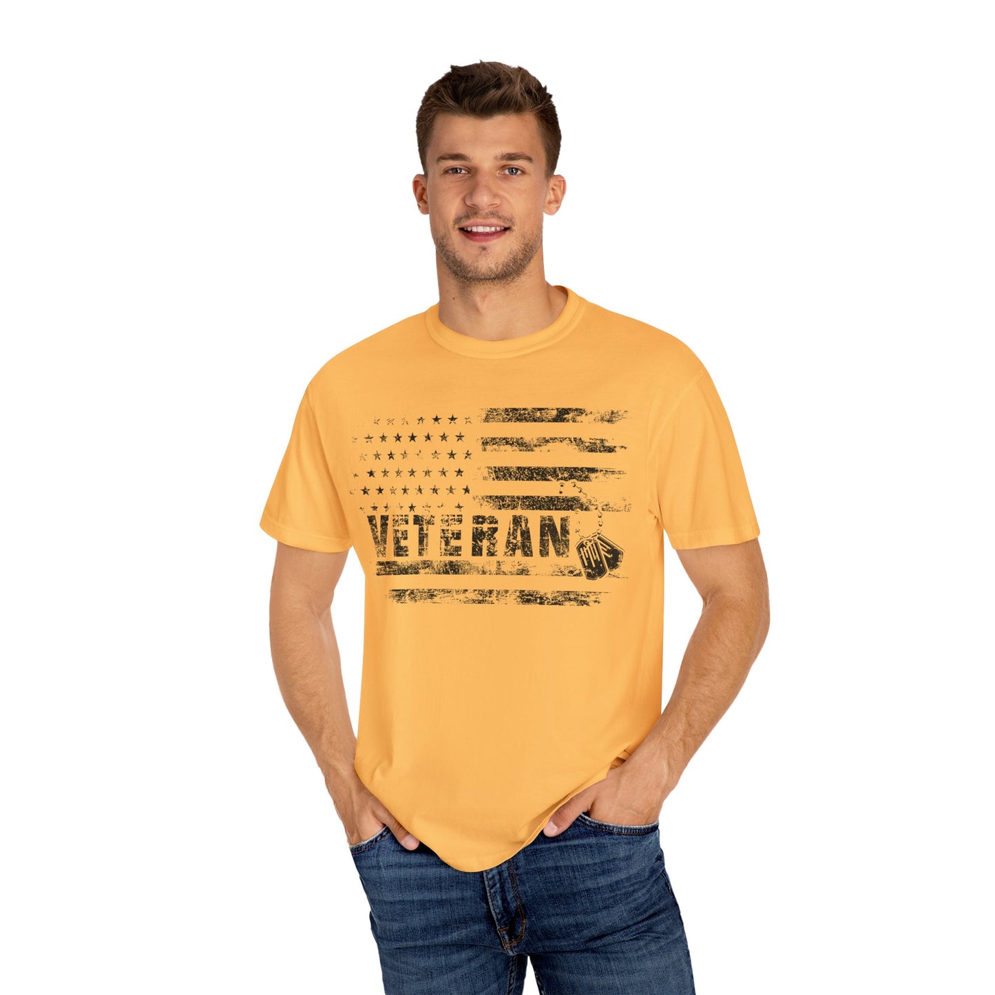 Veteran 1 Unisex Garment-Dyed T-shirt (white) black logo