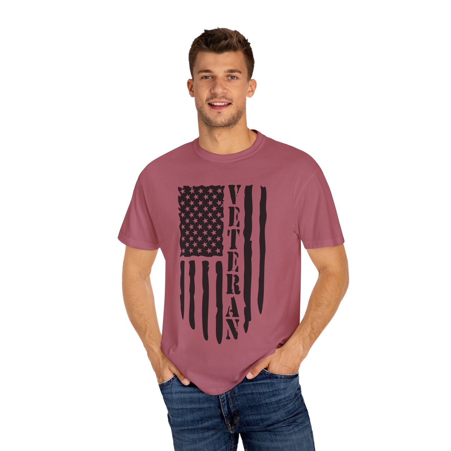 Veteran 2 Unisex Garment-Dyed T-shirt (white) black logo