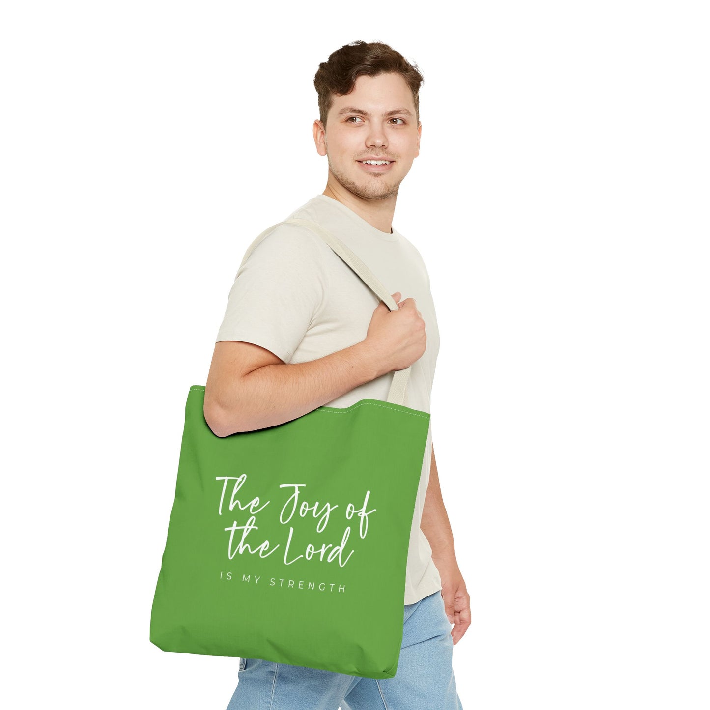 The Joy of the Lord is my Strength Tote Bag (kiwi green)
