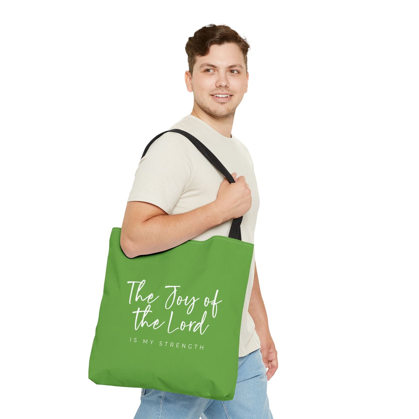 The Joy of the Lord is my Strength Tote Bag (kiwi green)