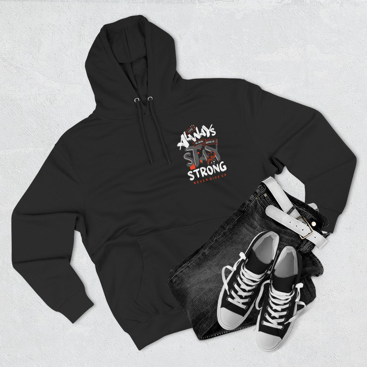 1.3 Confident Clothing Never Give Up Inspirational Fleece Hoodie