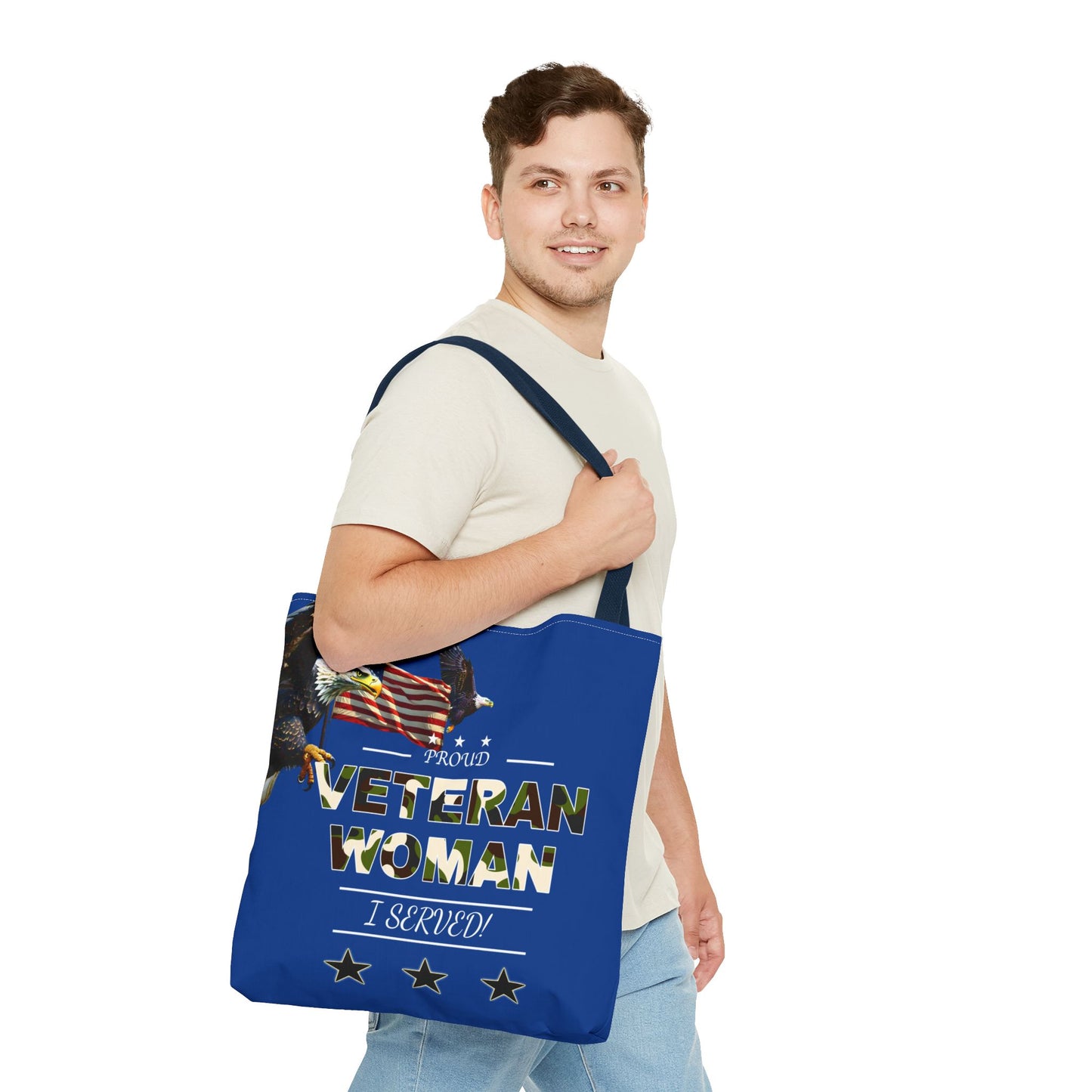 Proud Veteran Woman Tote Bag (Royal Blue)