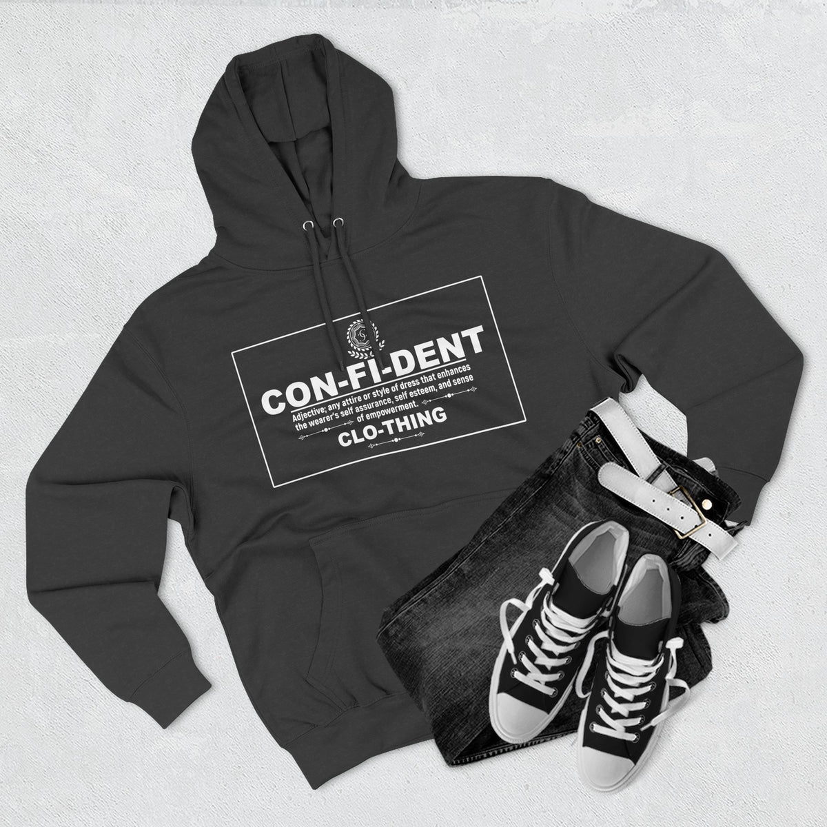 0.2 Confident Clothing Casual CON-FI-DENT Clothing Statement Fleece Hoodie