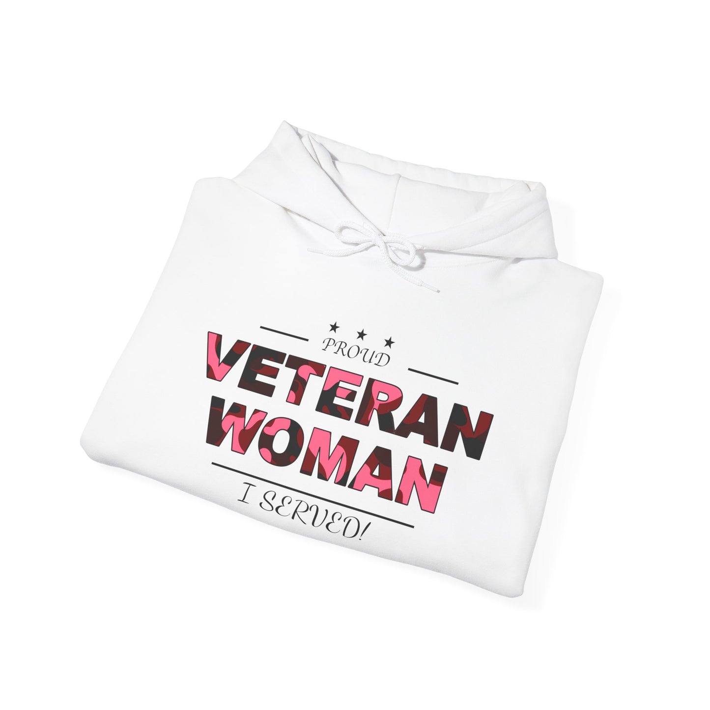 Proud Veteran Woman White Hoodie (pink logo)