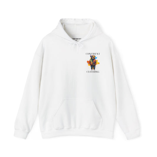(Unisex) Confident Clothing Luxury Hooded Sweatshirt Urban Bear Collection (Stand on Business Bear black logo)