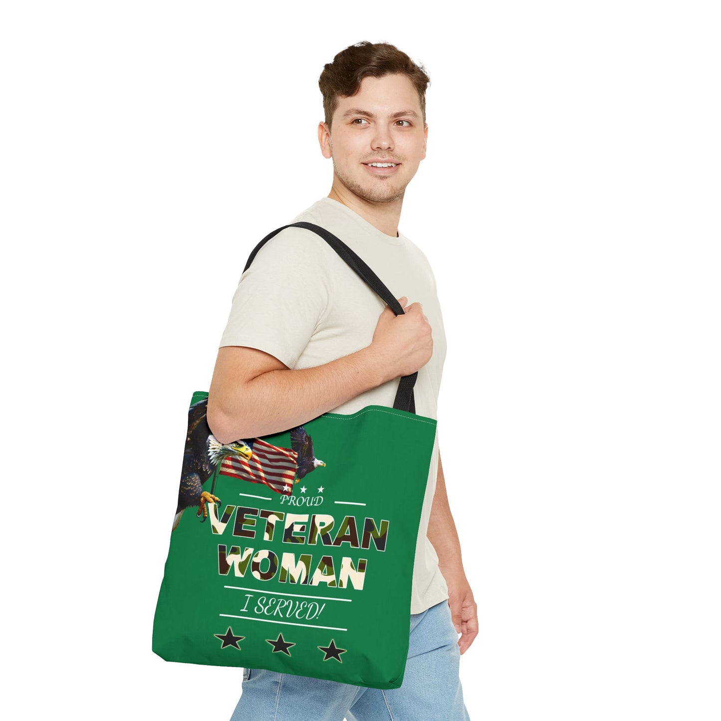 Proud Veteran Woman Tote Bag (Green)